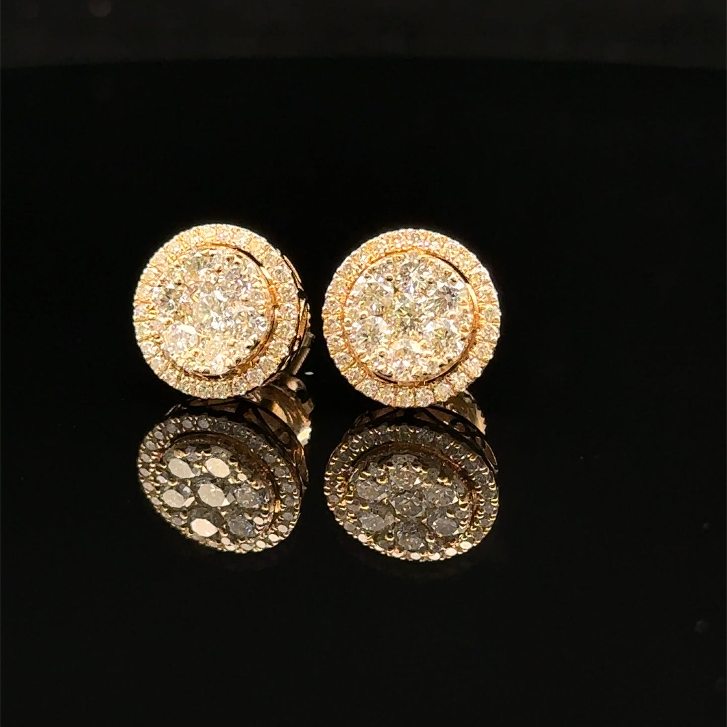14k Yellow Gold and Diamond Round shape Earrings