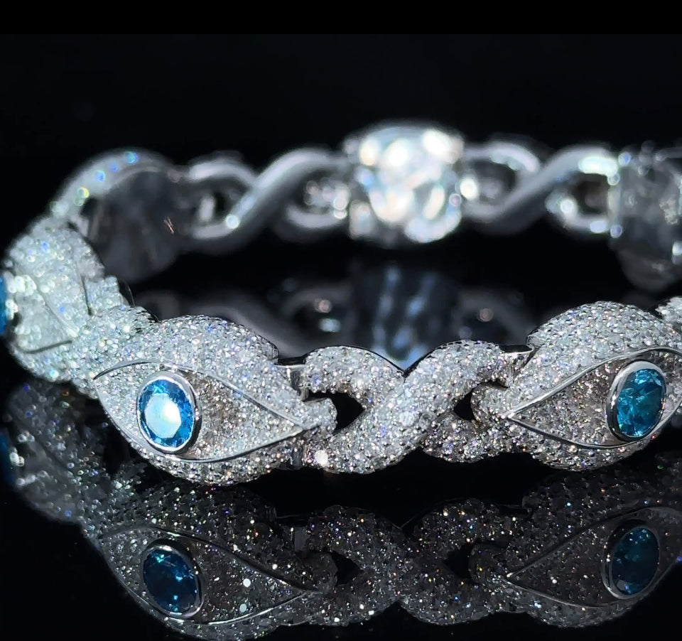 10k White gold and diamond Evil Eye Bracelet with Gem Stones