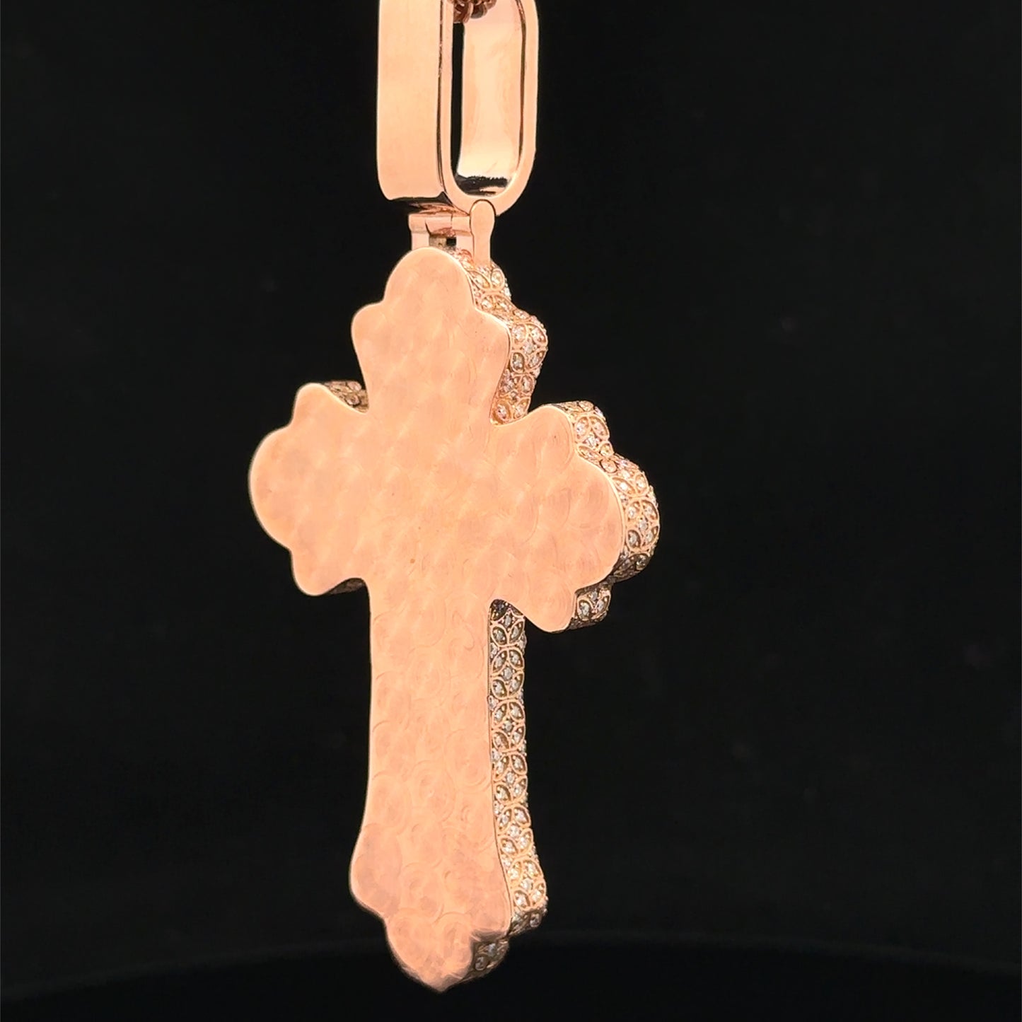 Rose gold and 5ct diamond Cross Pendant with round diamonds and black stones.