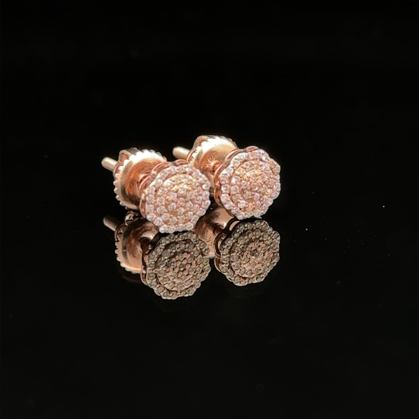 14k rose gold and diamond flower earrings