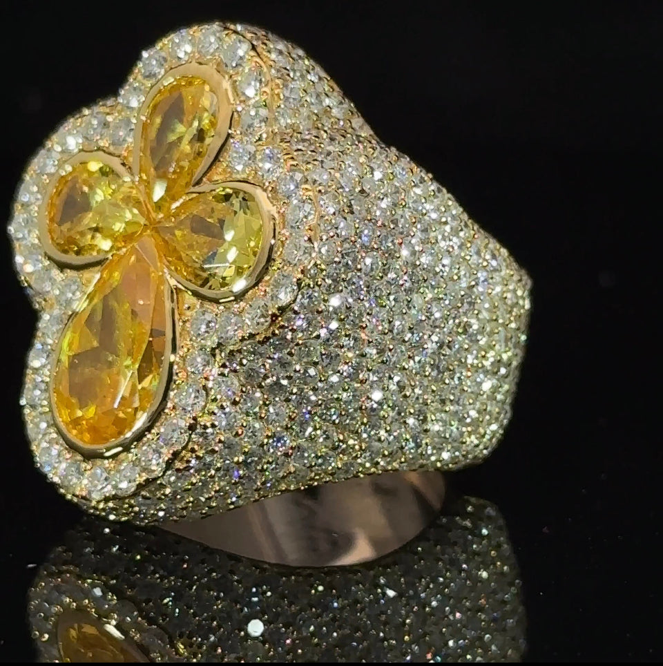 14k yellow gold and diamond Cross Ring with Fancy Pear Cut Gem Stones