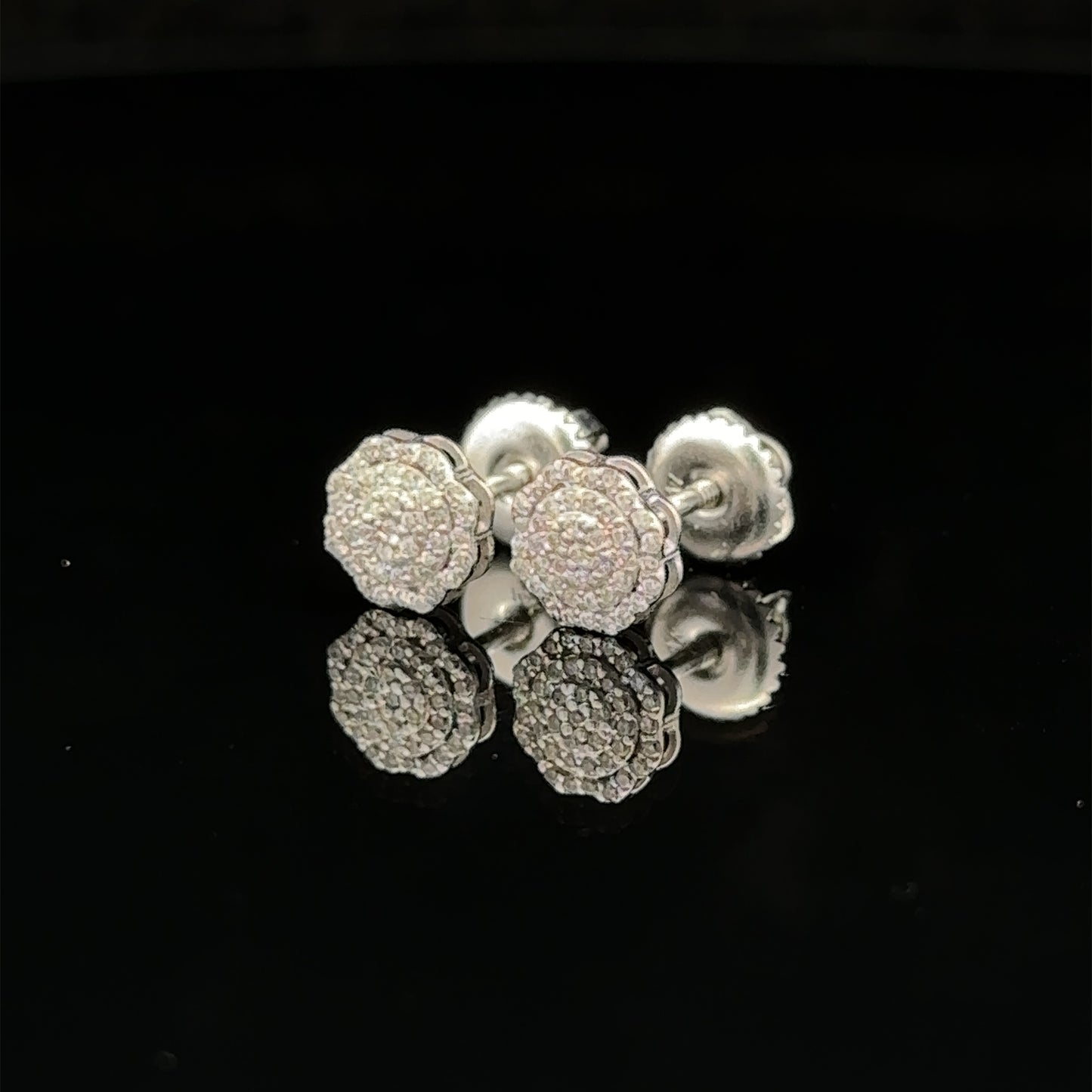14k white gold and diamond flower earrings
