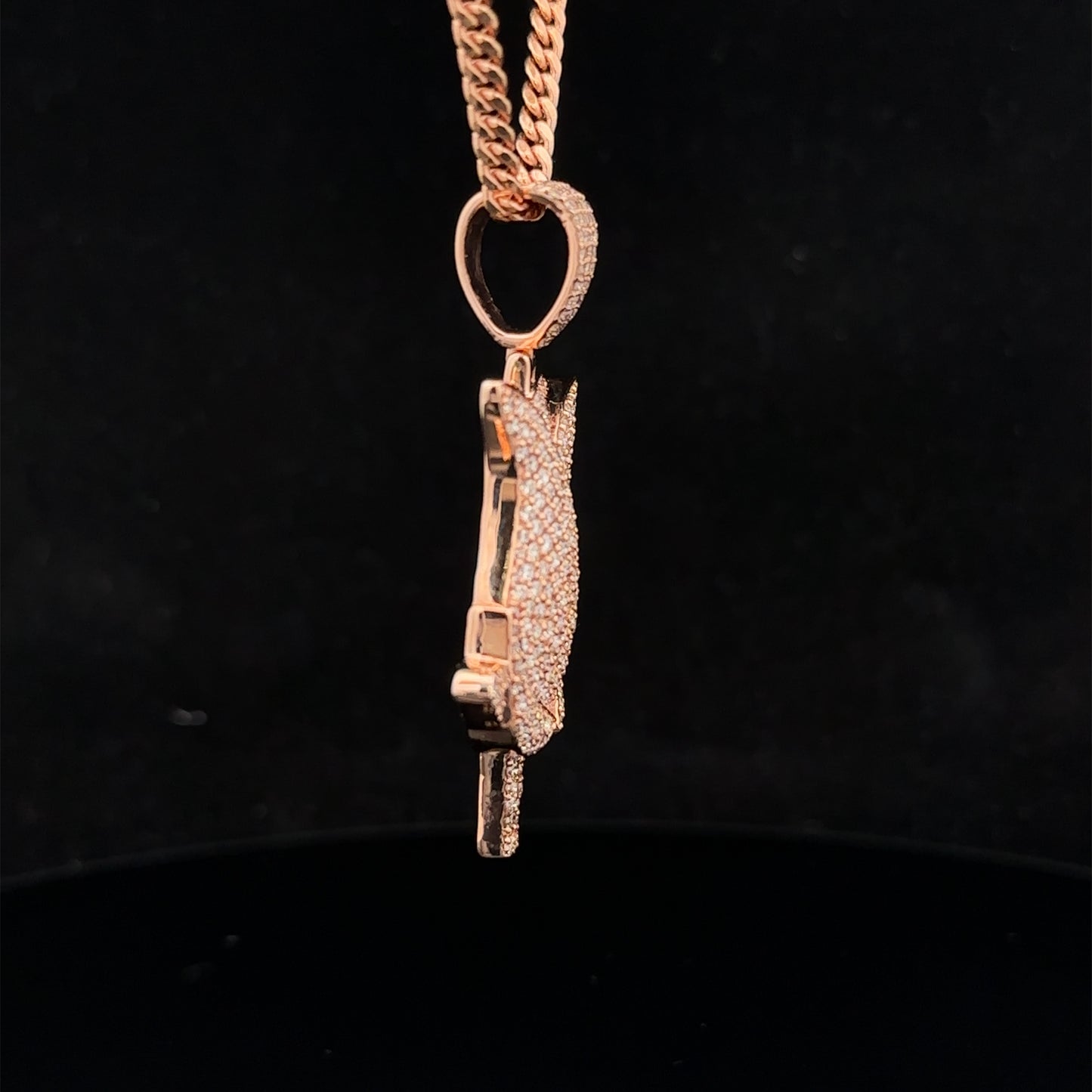 14k rose gold and diamond Rose pendant and 14k gold cuban link chain