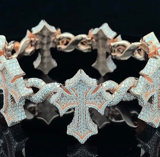 14k Rose Gold and Diamond Cross Bracelet