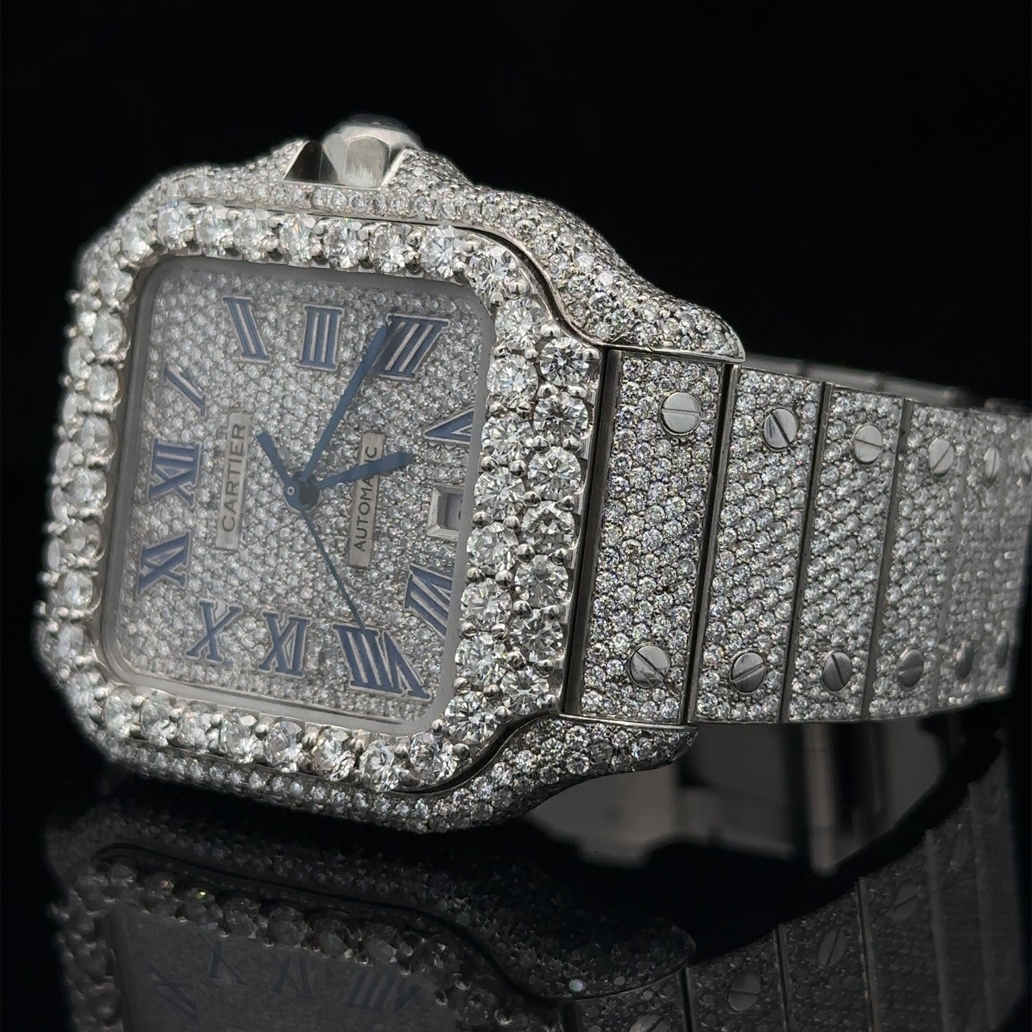 Iced out 40mm Cartier Santos Watch (stainless steel)
