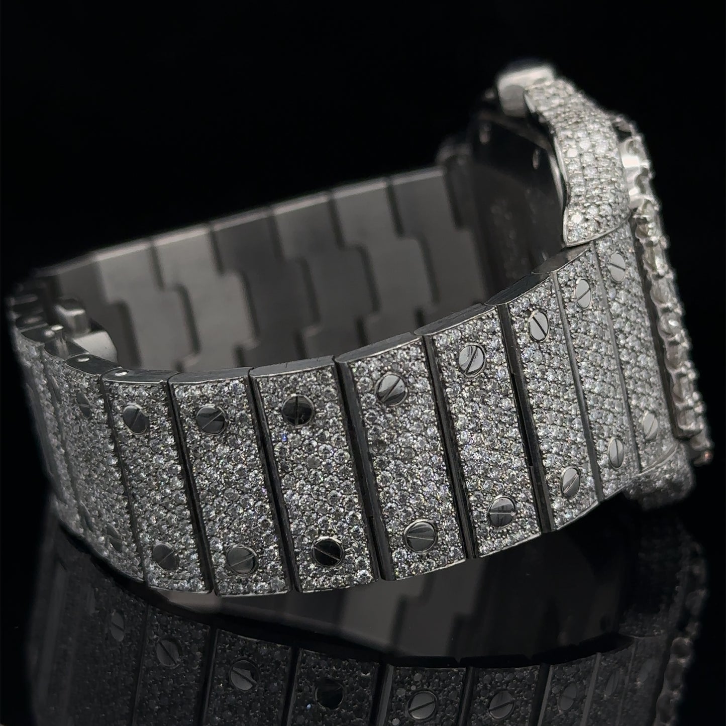 Iced out 40mm Cartier Santos Watch (stainless steel)