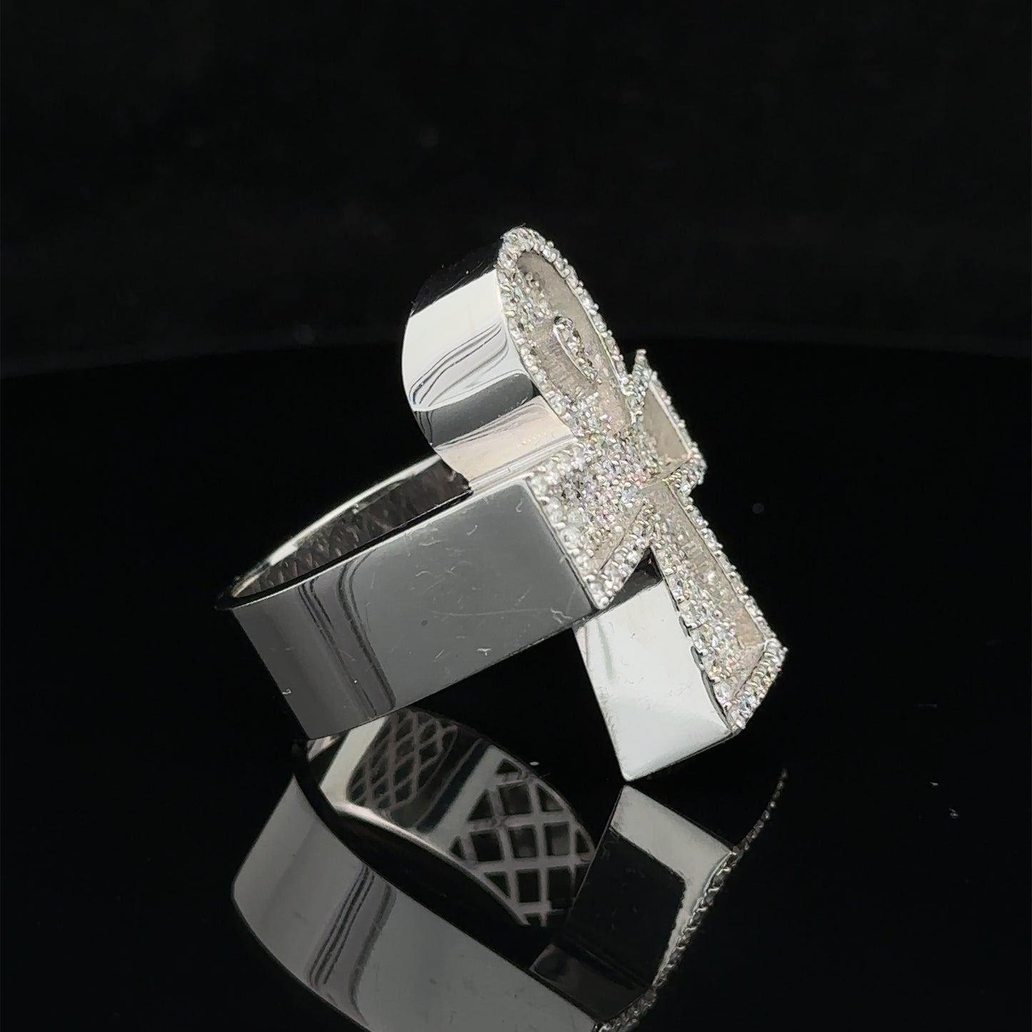 14k white gold and diamond Ankh Ring