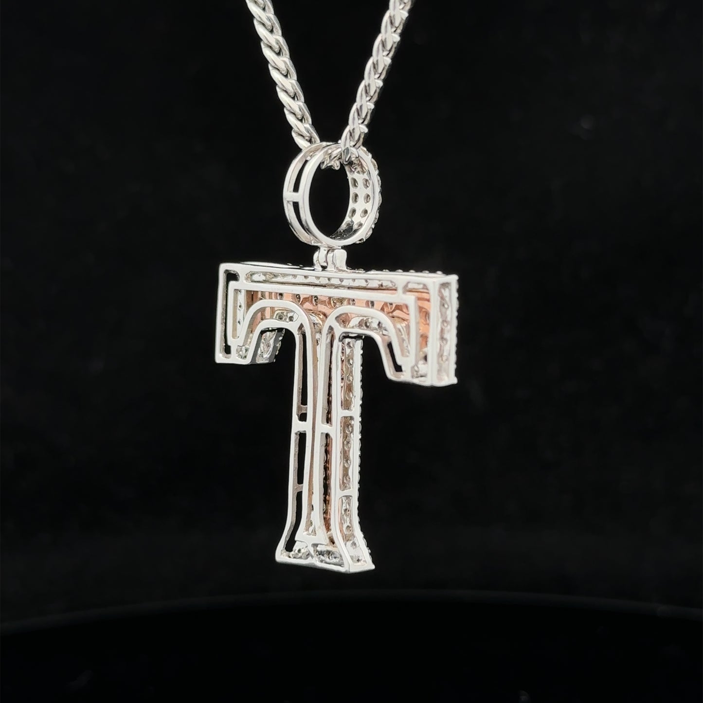 14k two-tone rose and white gold & diamond T Initial Pendant