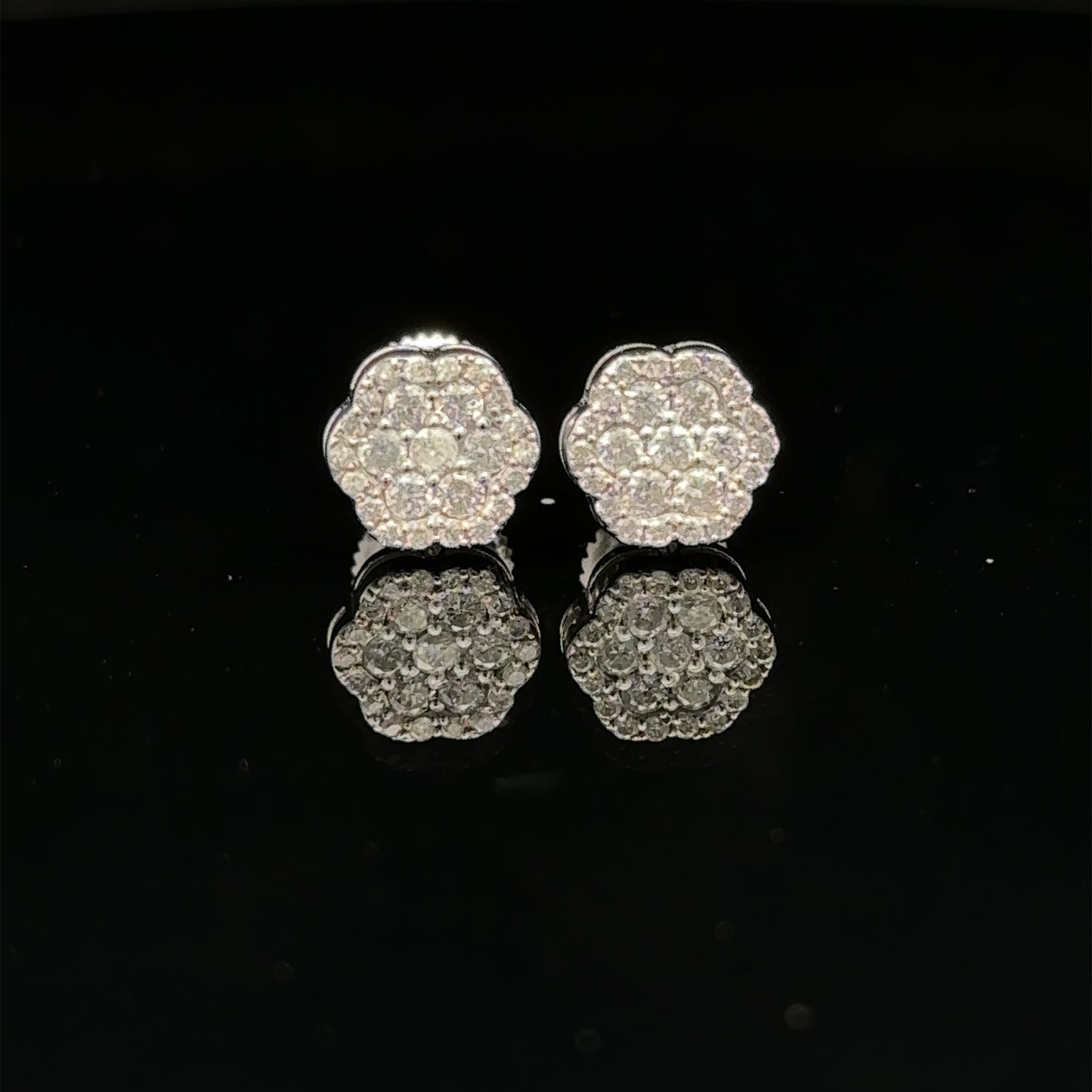 14k white gold and diamond flower Earrings