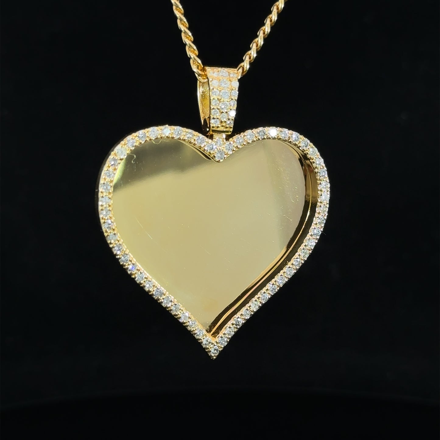 14k yellow gold and diamond Heart Shaped Picture pendant and Chain Set