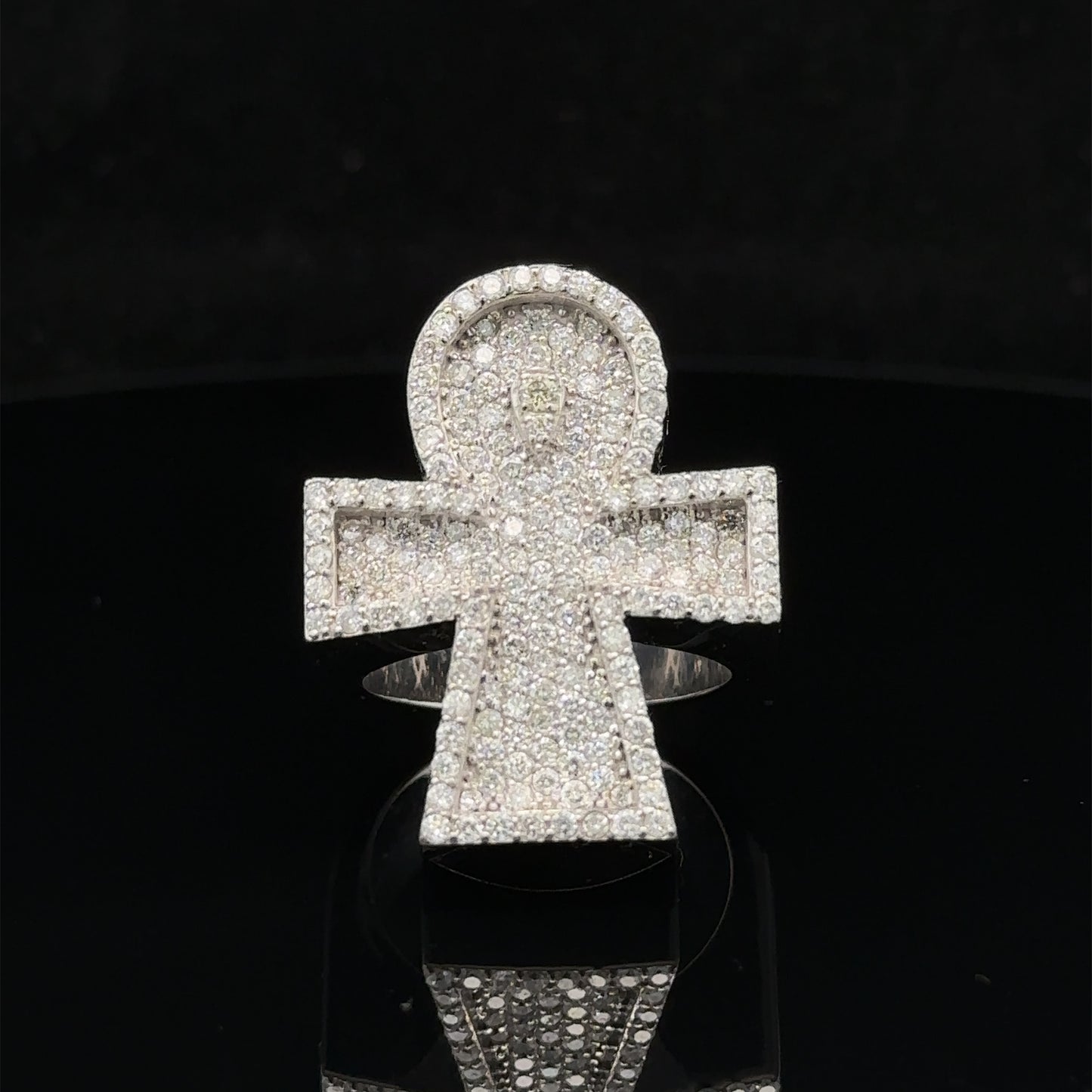 14k white gold and diamond Ankh Ring