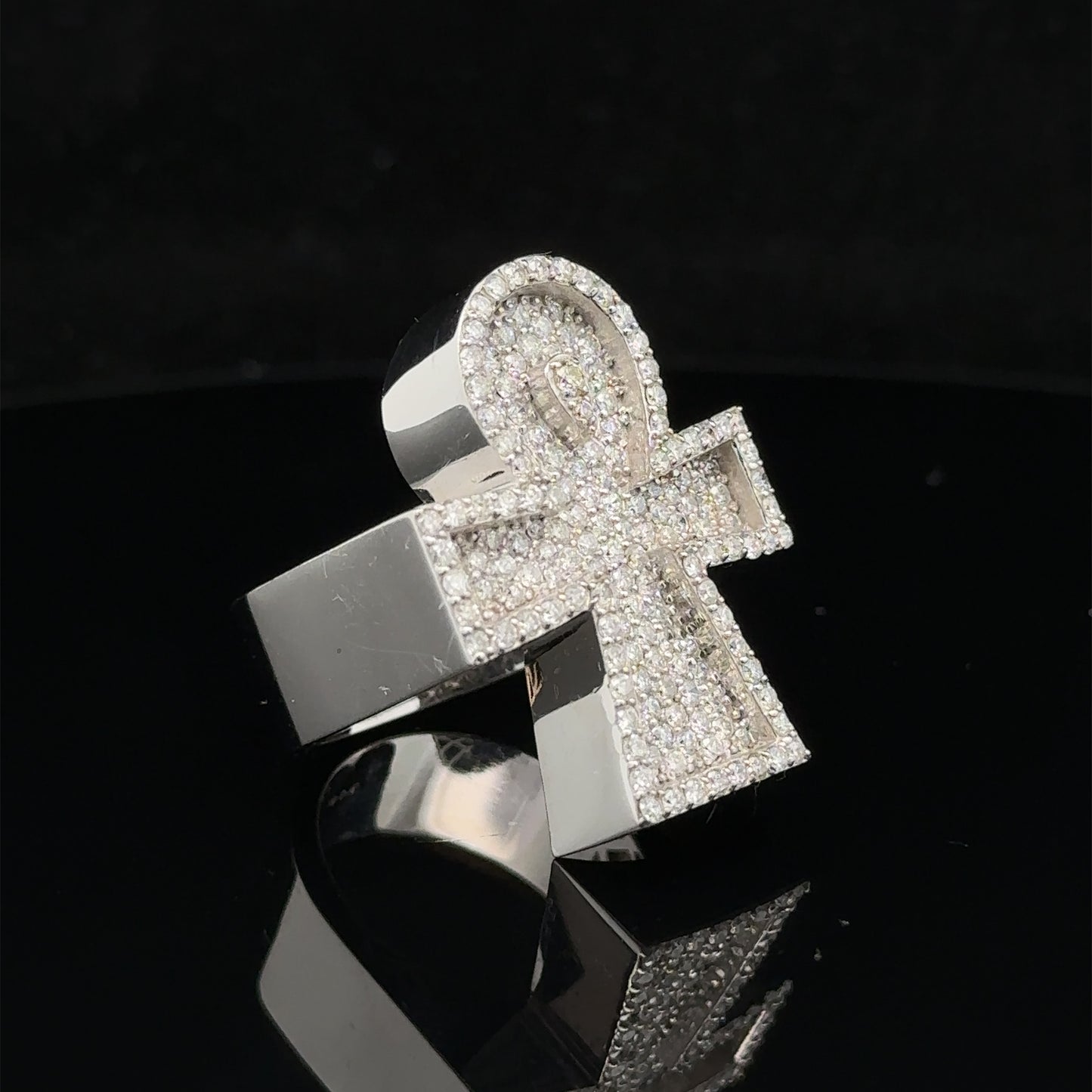 14k white gold and diamond Ankh Ring