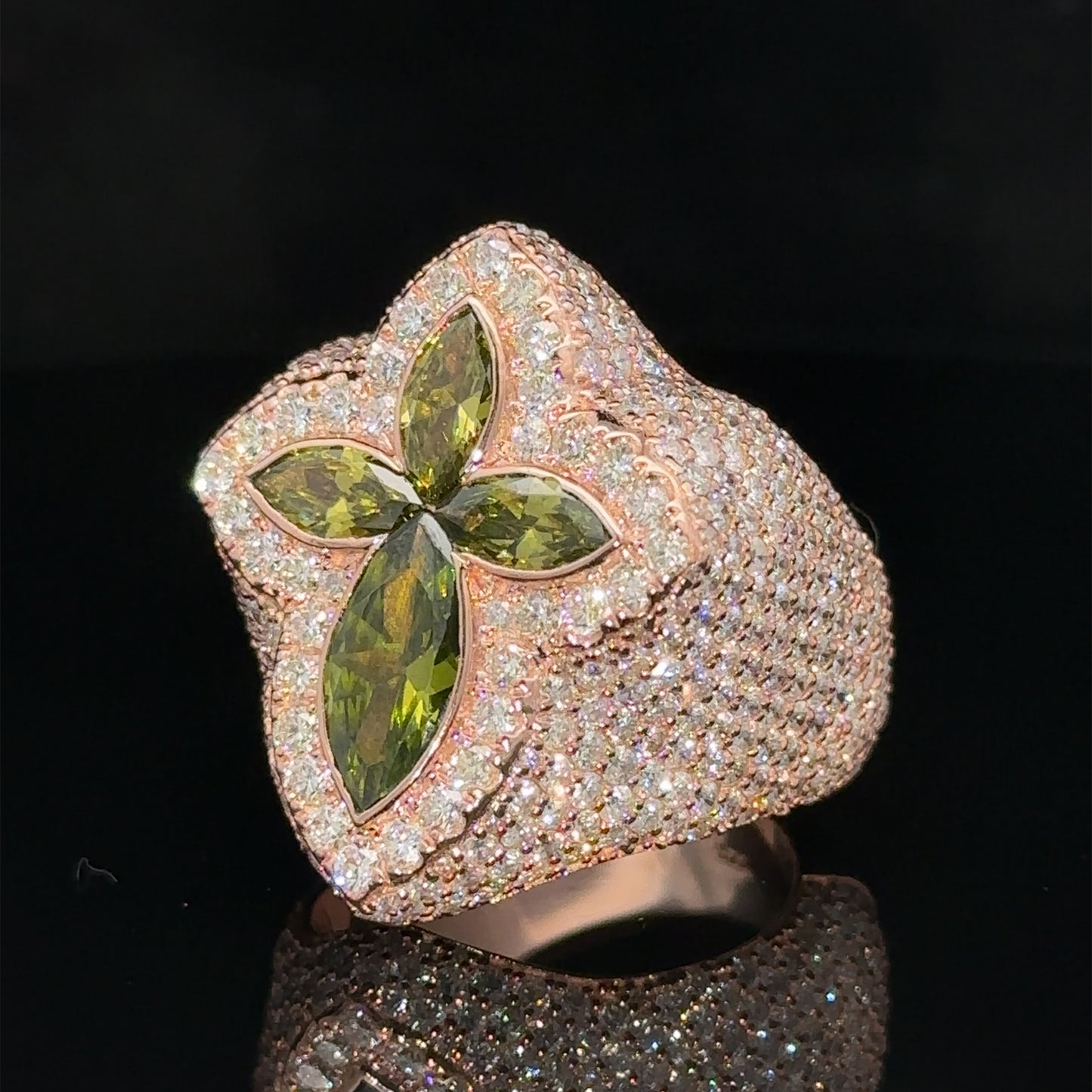 Rose gold and diamond Cross Ring with Pink Fancy Pear Gem Stones