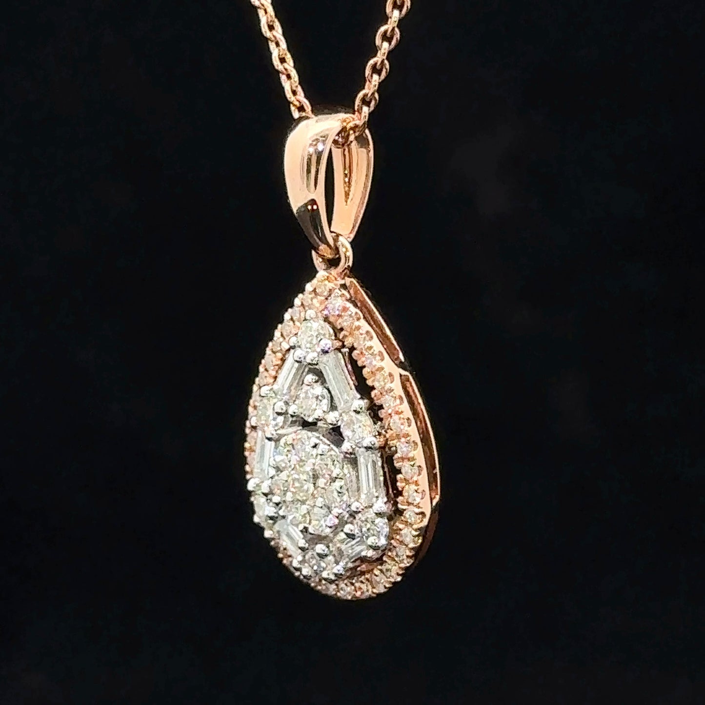 14k Rose/White gold and diamond Pear Shape Fancy Pendant