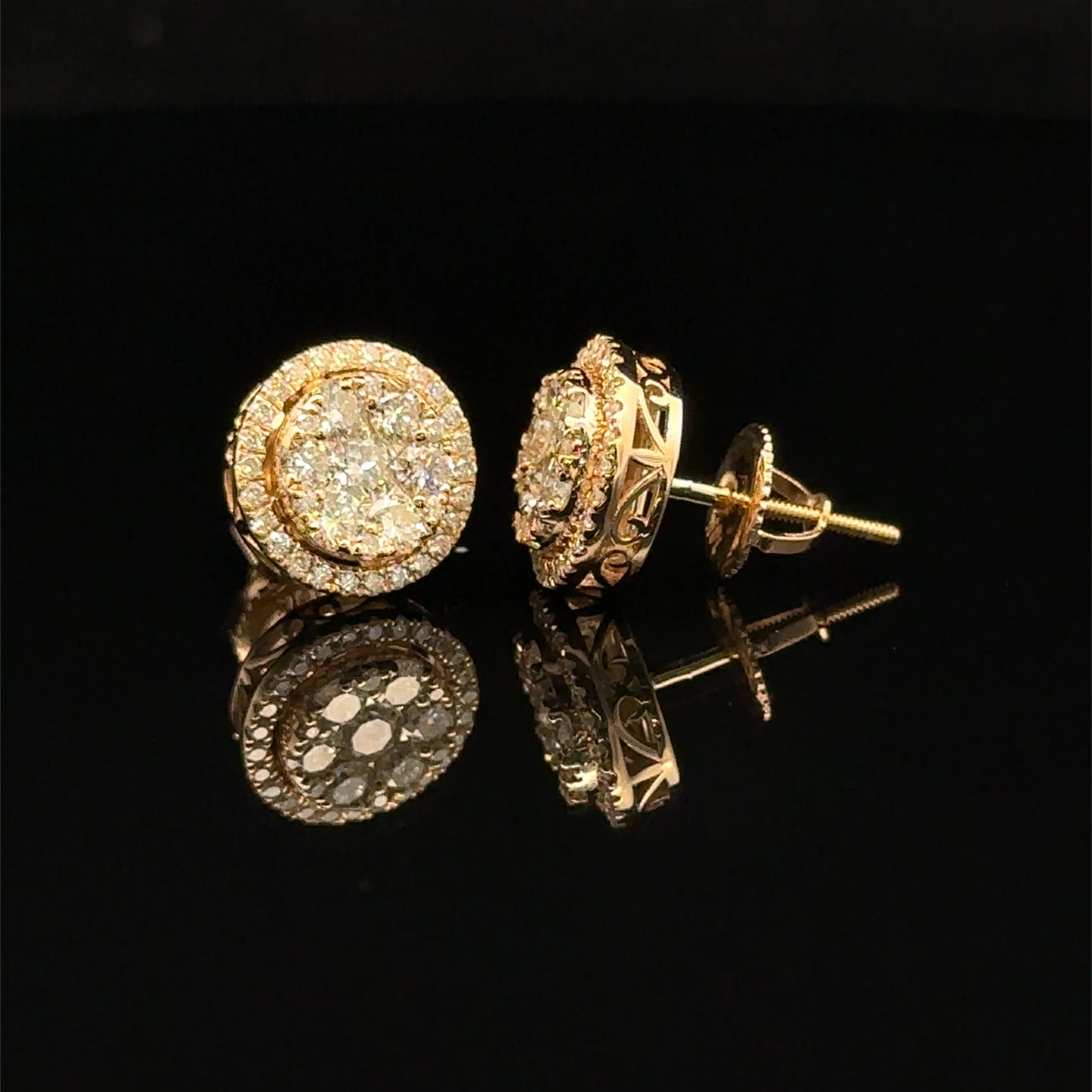 14k Yellow Gold and Diamond Round shape Earrings
