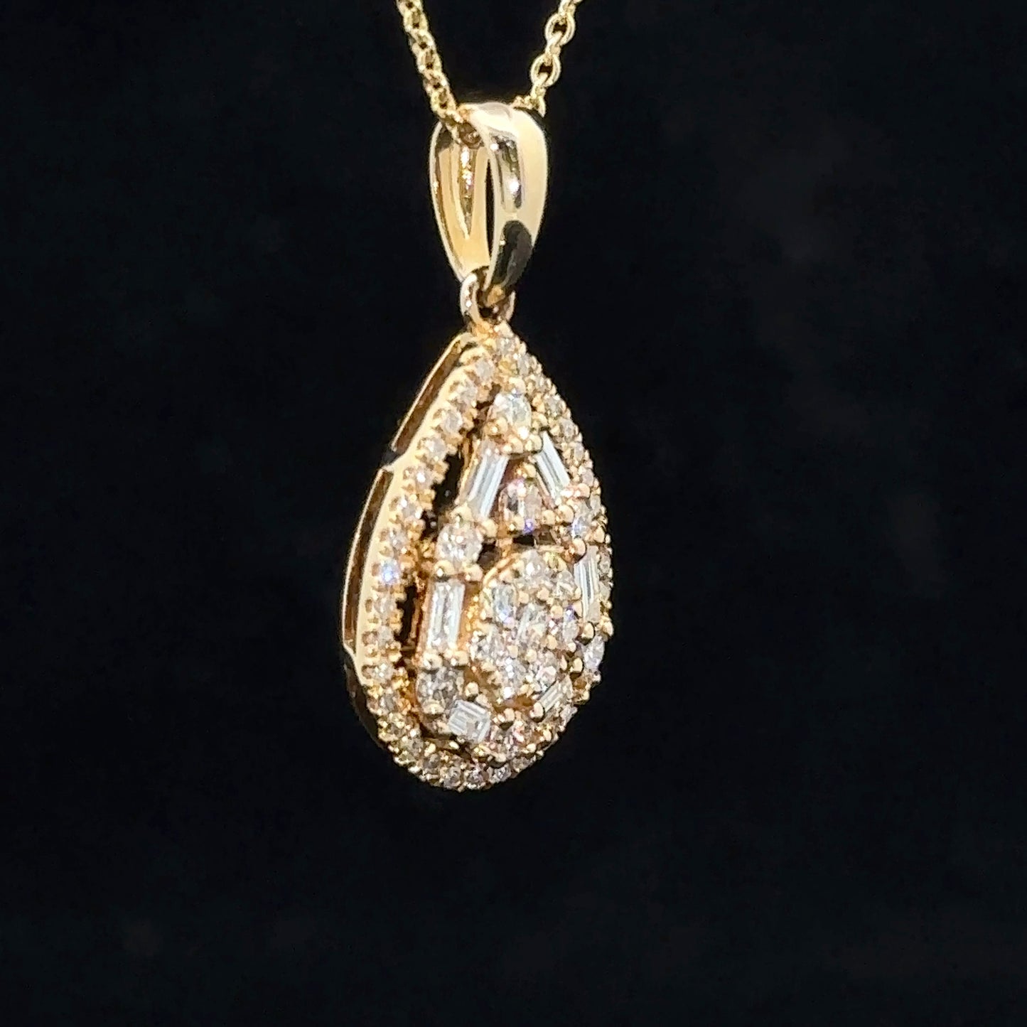 14k yellow gold and diamond Pear Shape Fancy Pendant