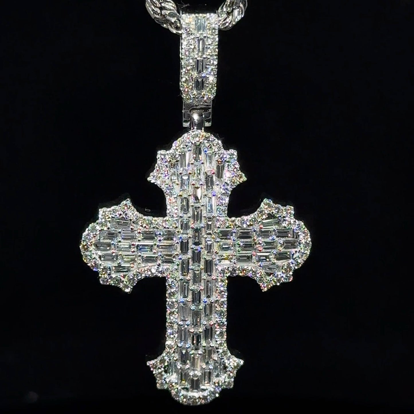 14k White gold and diamond Cross Pendant