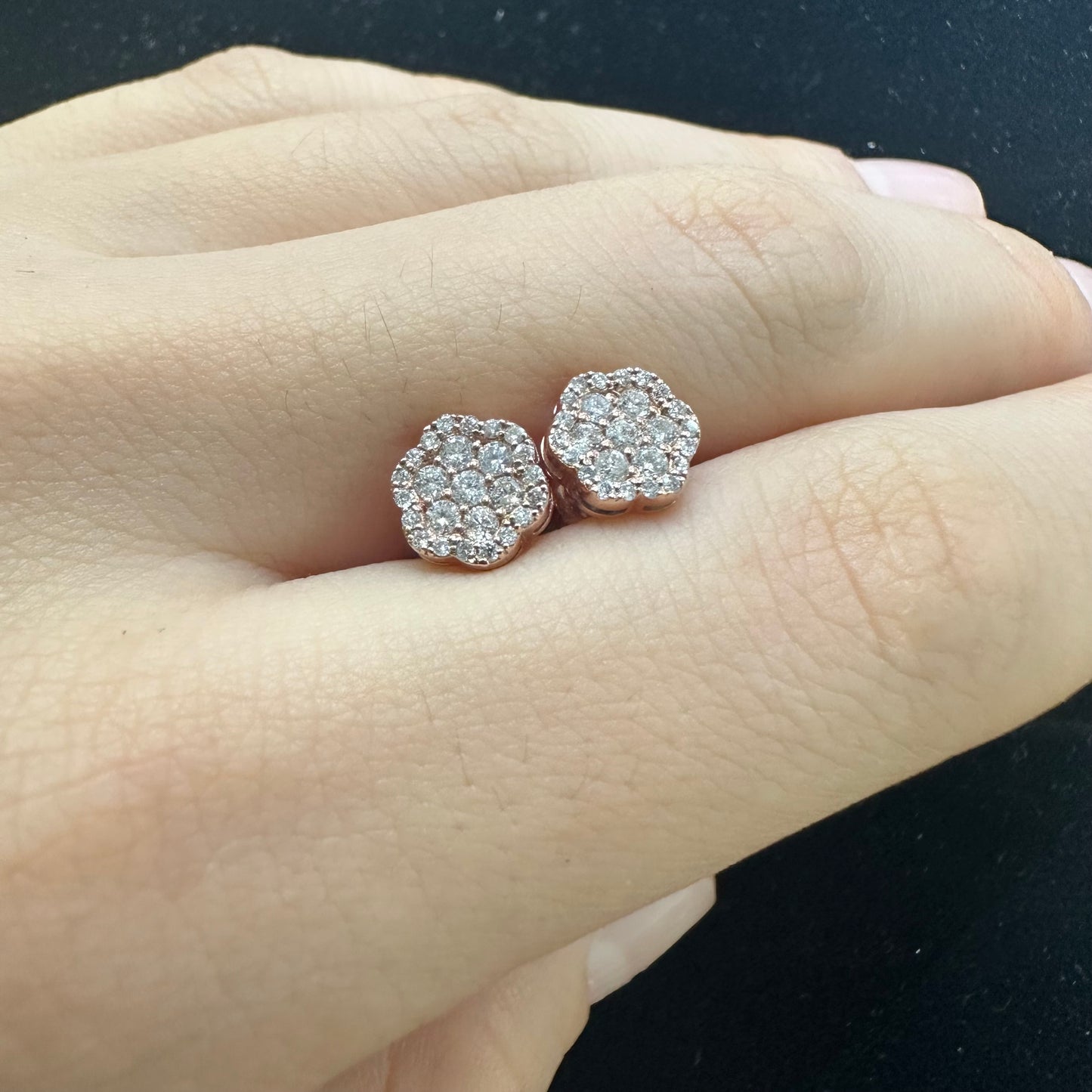 14k rose gold and diamond flower Earrings