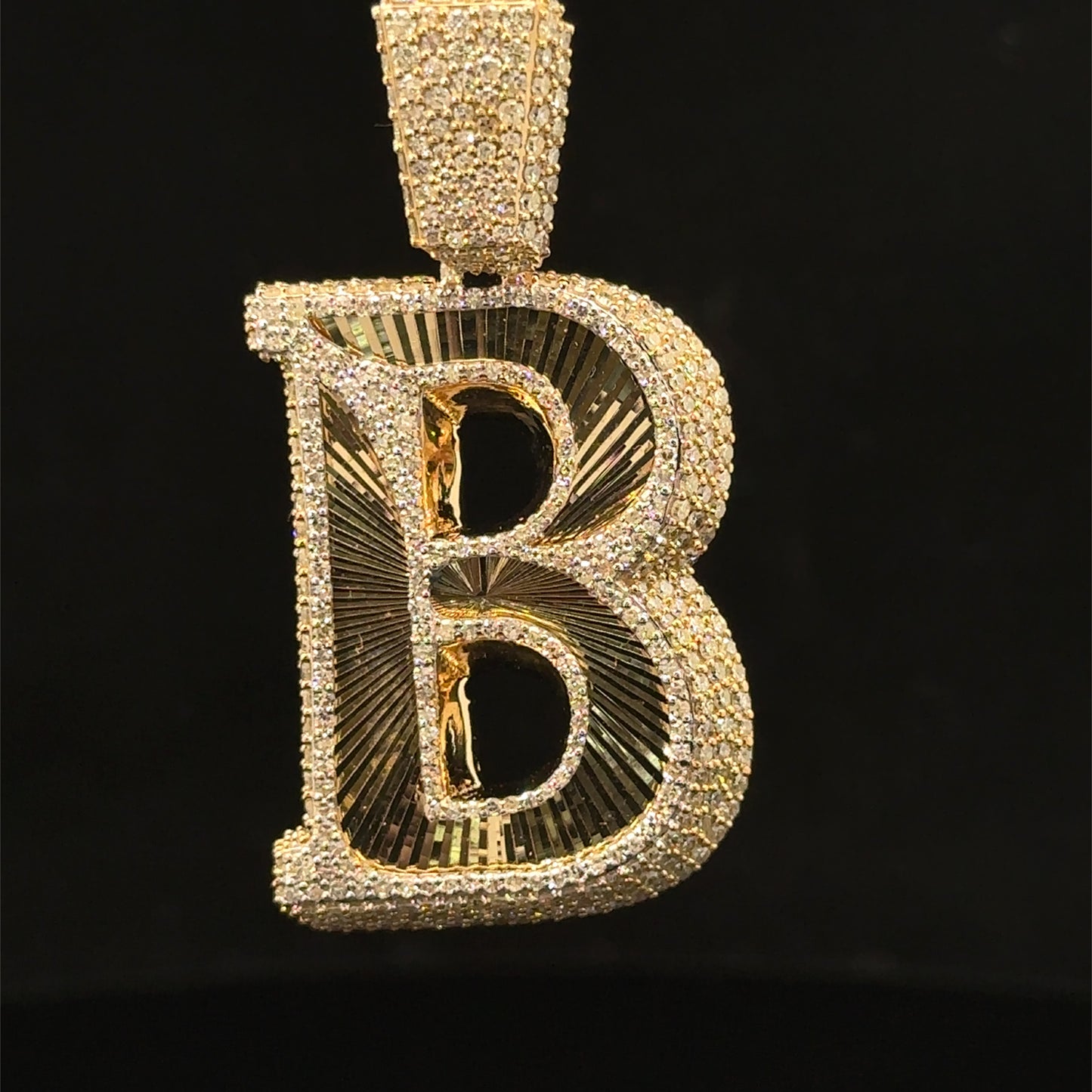 10K Yellow Gold B initial Pendant with Diamonds