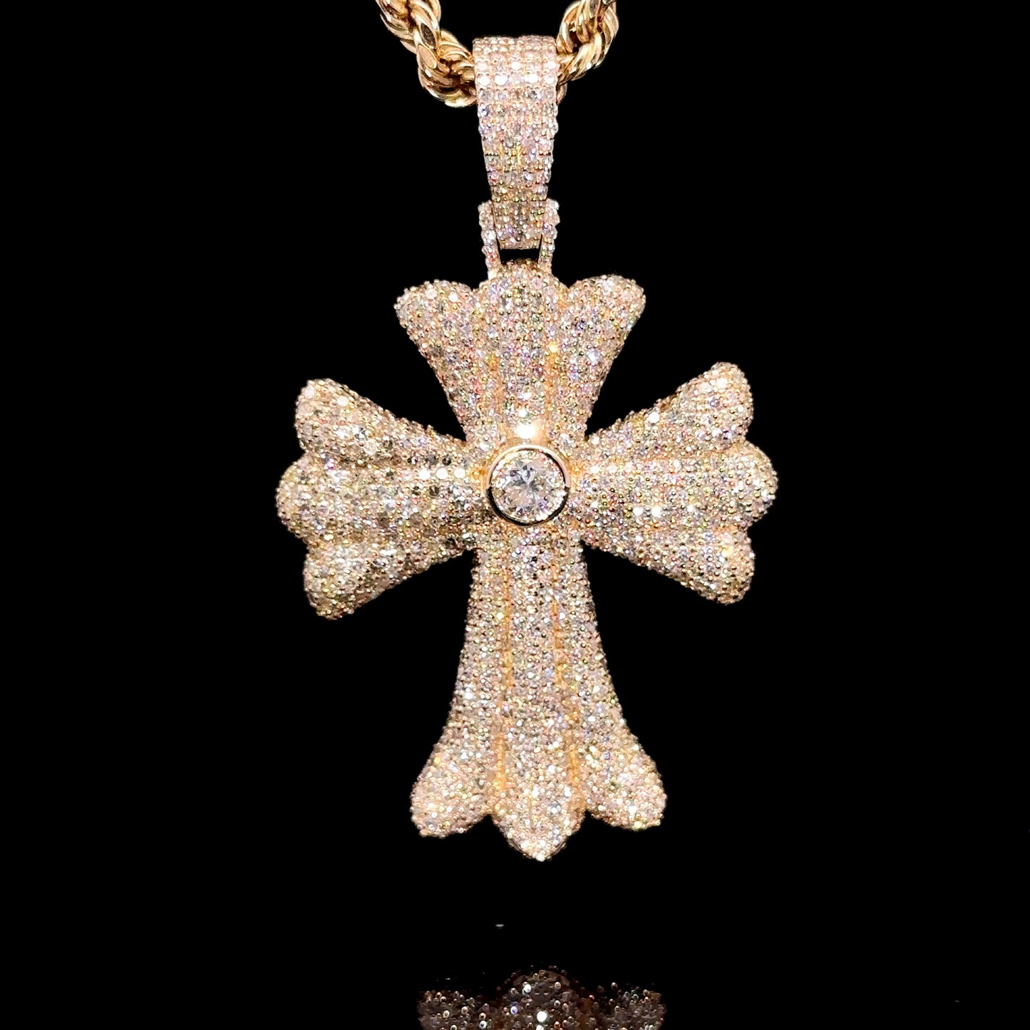 14k Yellow gold and diamond Cross Pendant