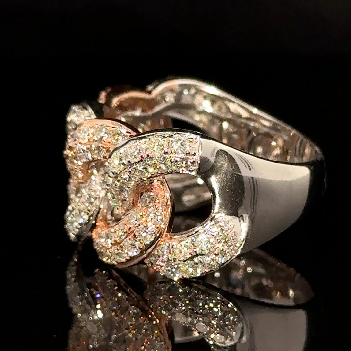 14k two-tone: rose and white gold Cuban Ring