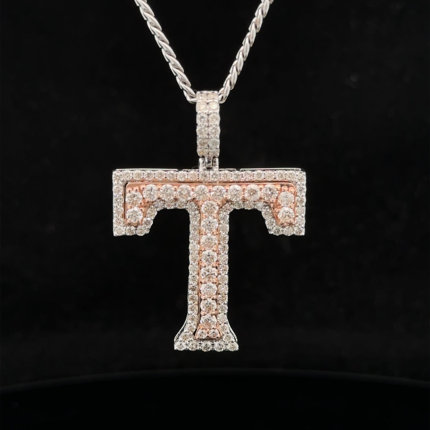 14k two-tone rose and white gold & diamond T Initial Pendant