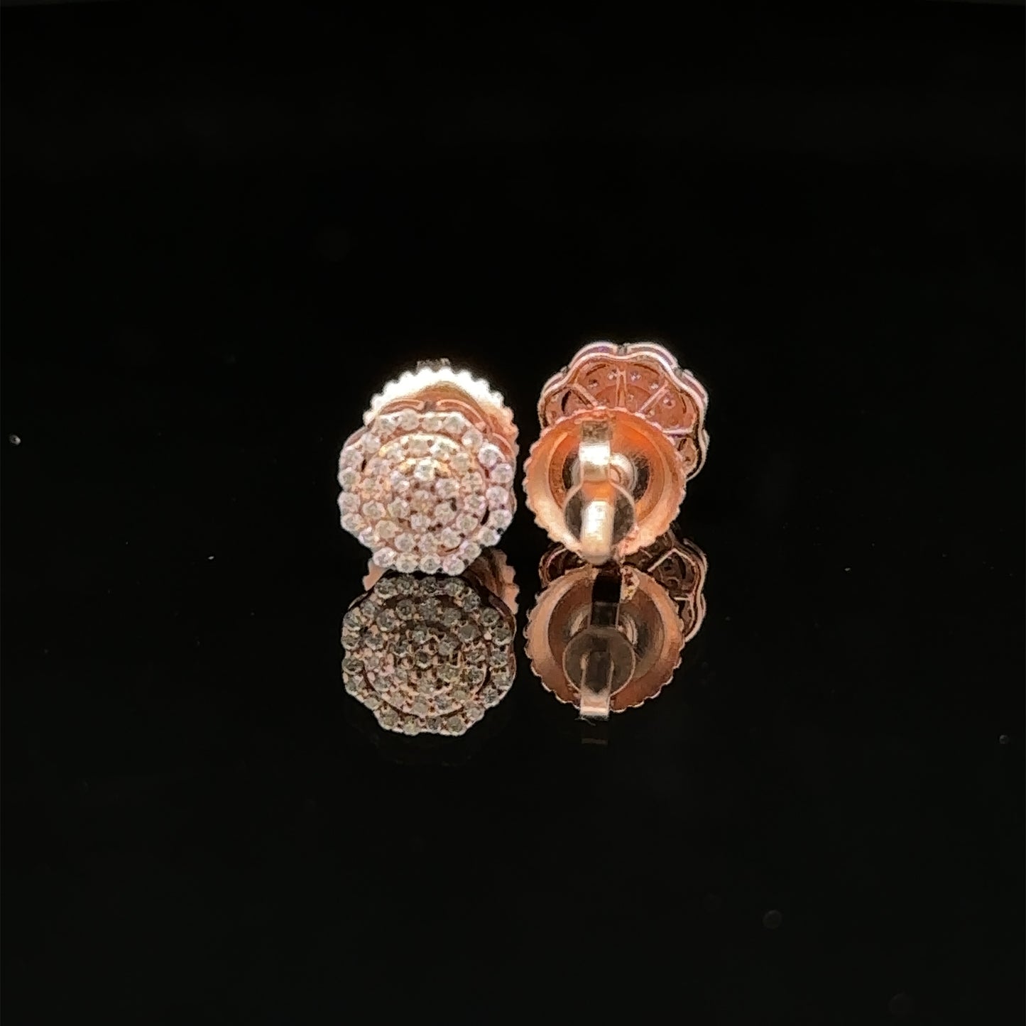 14k rose gold and diamond flower earrings