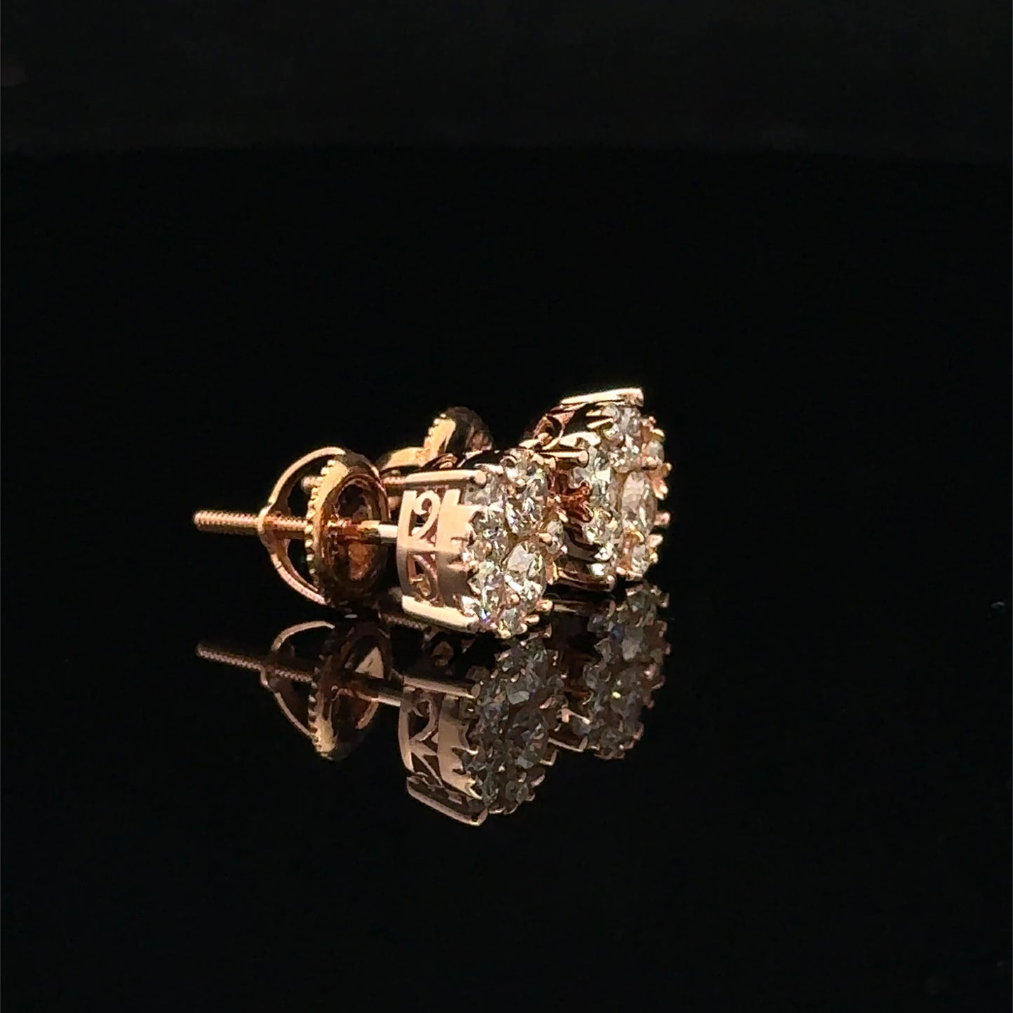 14K Rose Gold Natural Earth Mined Diamond Earrings