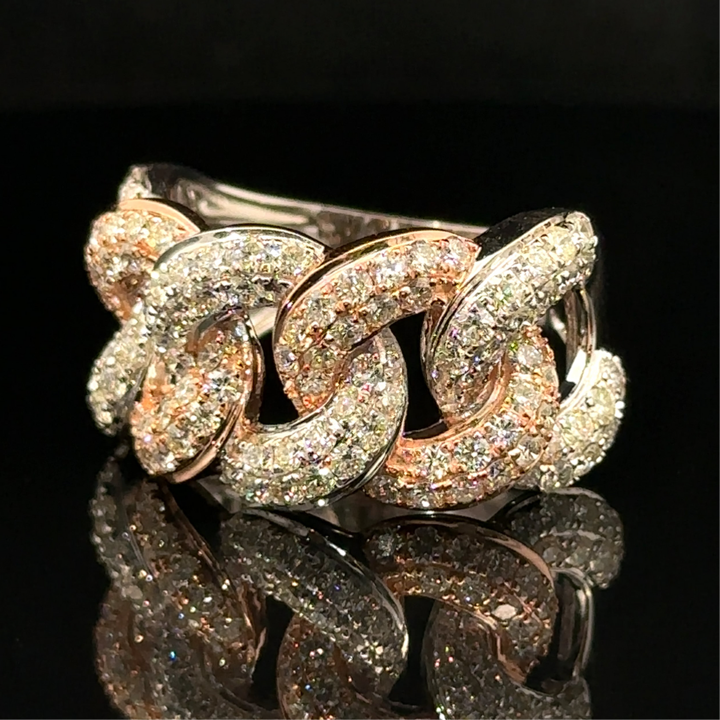 14k two-tone: rose and white gold Cuban Ring