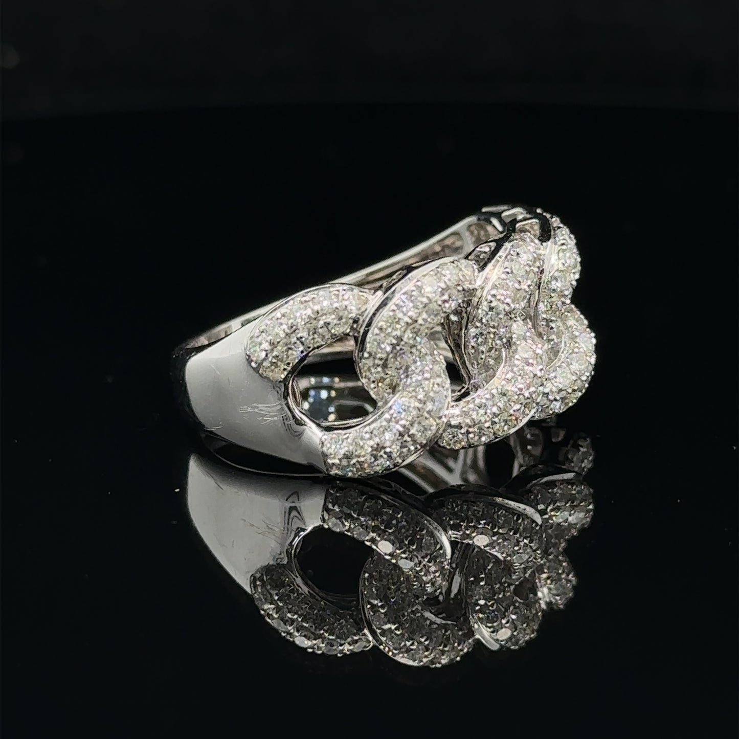 14k white gold and diamond Cuban Link Ring