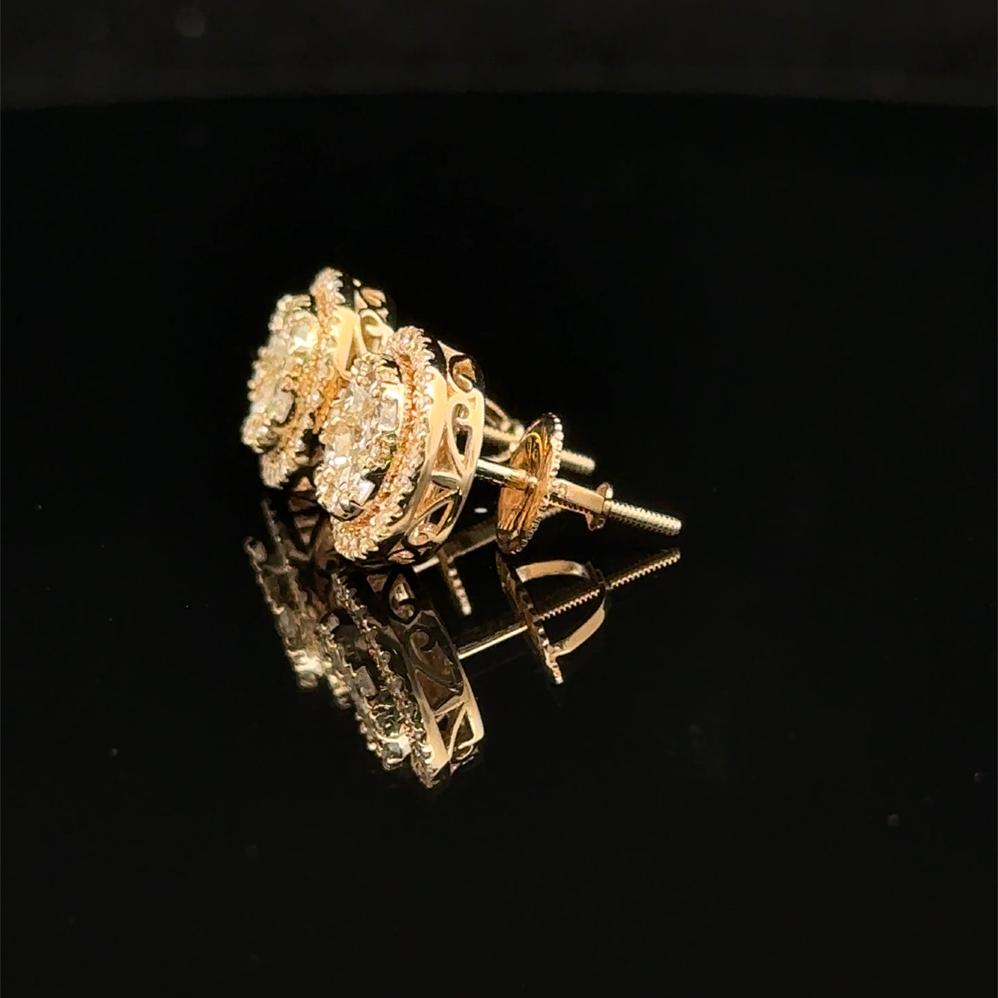 14k Yellow Gold and Diamond Round shape Earrings