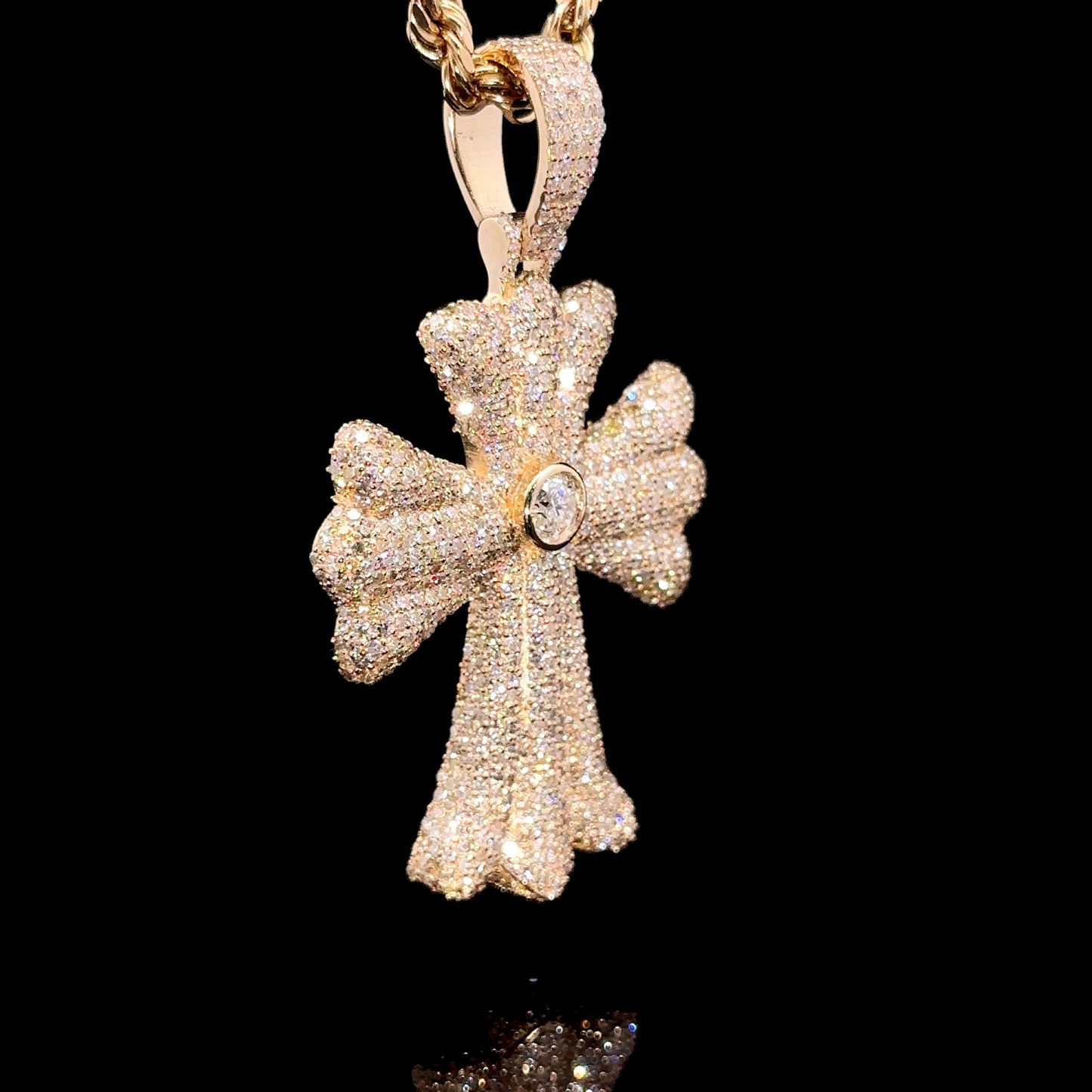 14k Yellow gold and diamond Cross Pendant
