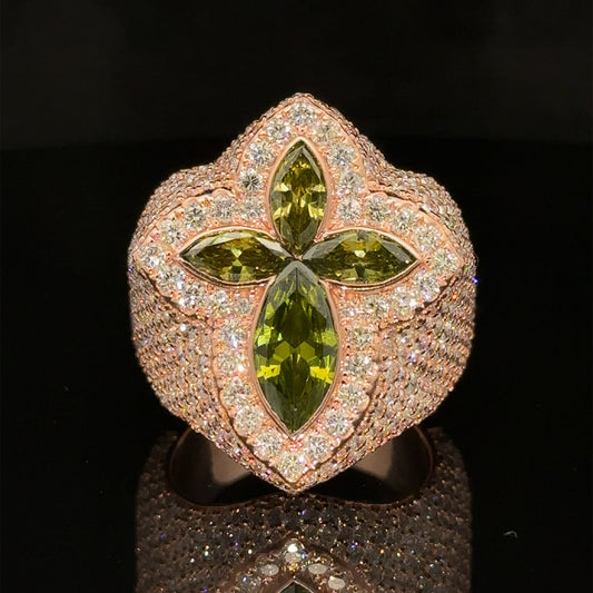 Rose gold and diamond Cross Ring with Pink Fancy Pear Gem Stones