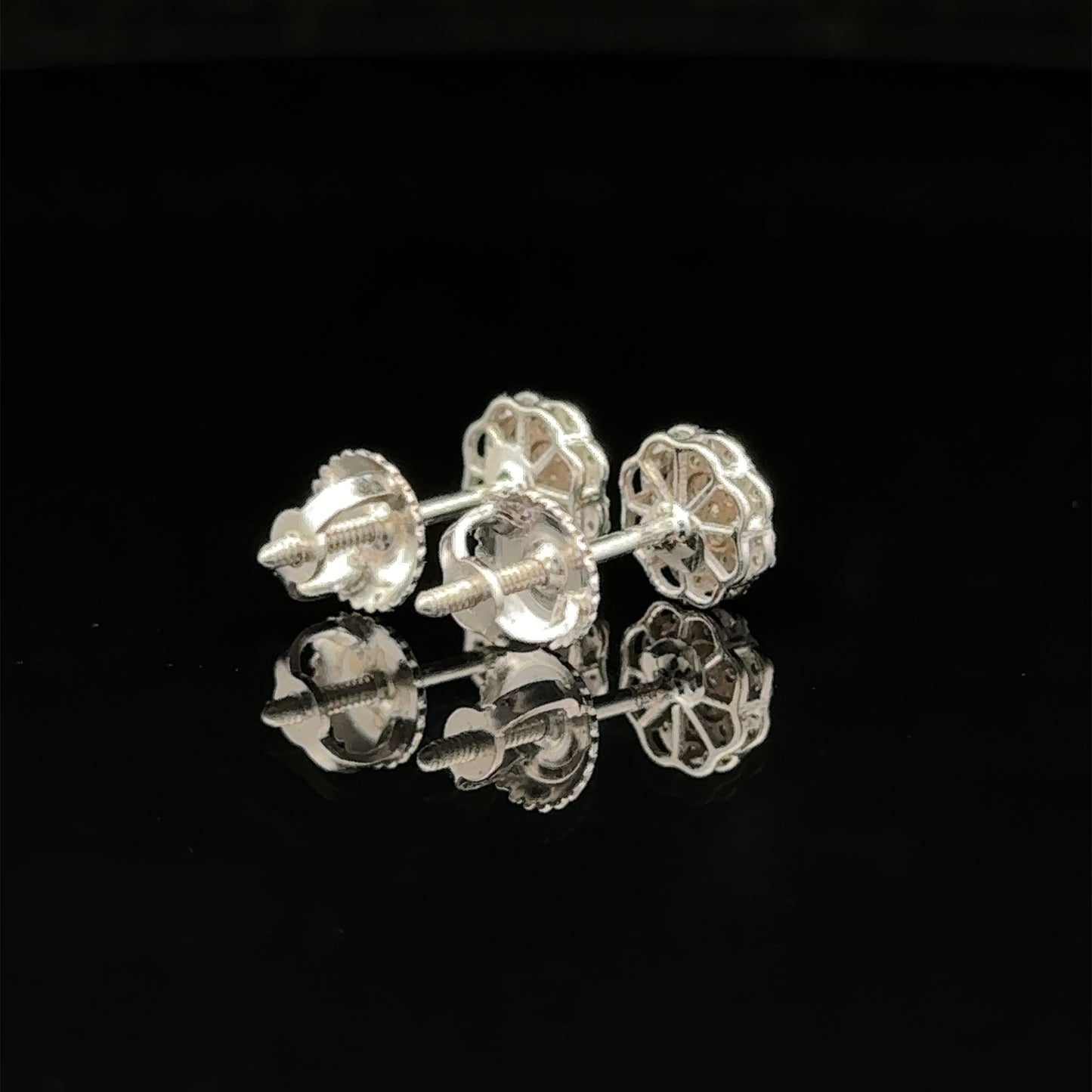 14k white gold and diamond flower earrings