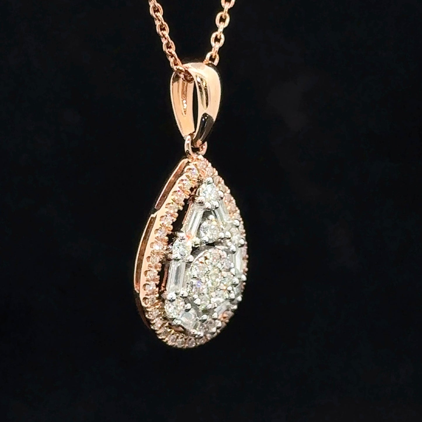 14k Rose/White gold and diamond Pear Shape Fancy Pendant