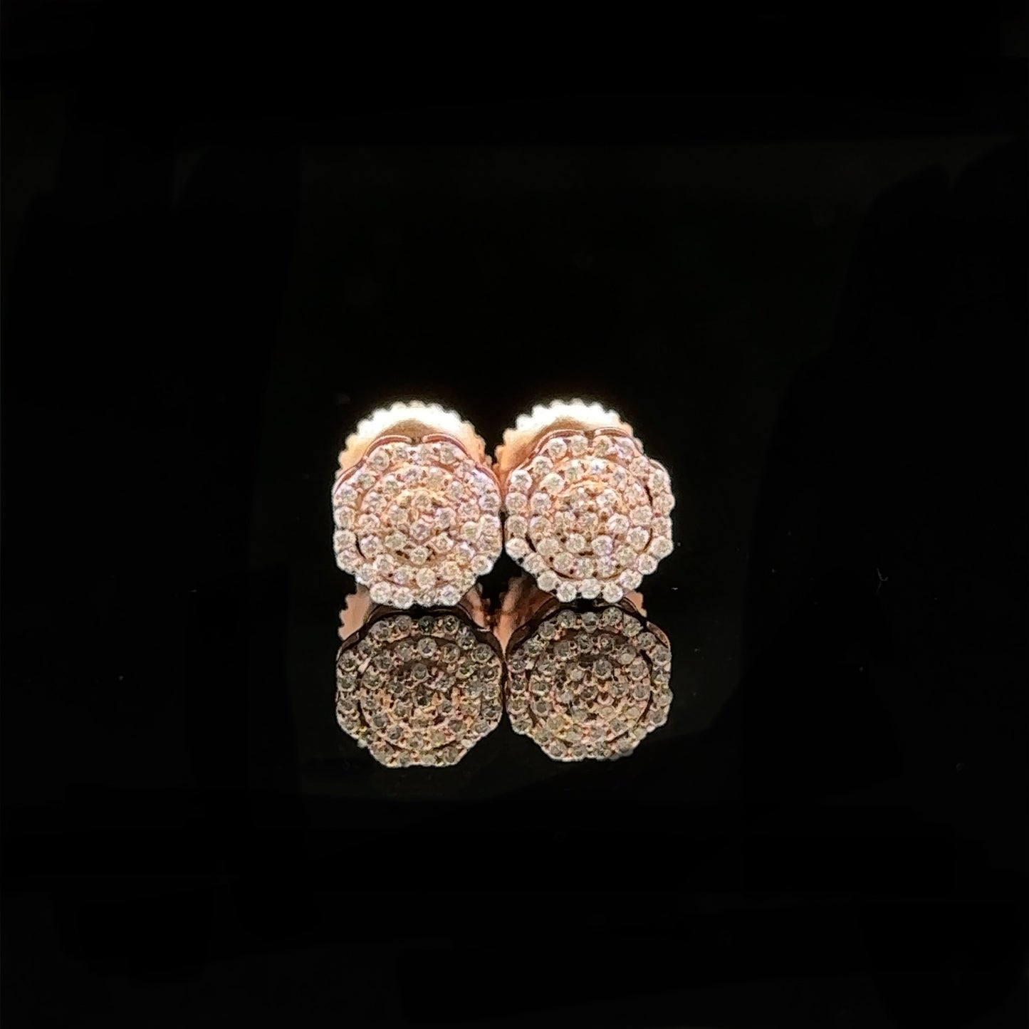 14k rose gold and diamond flower earrings