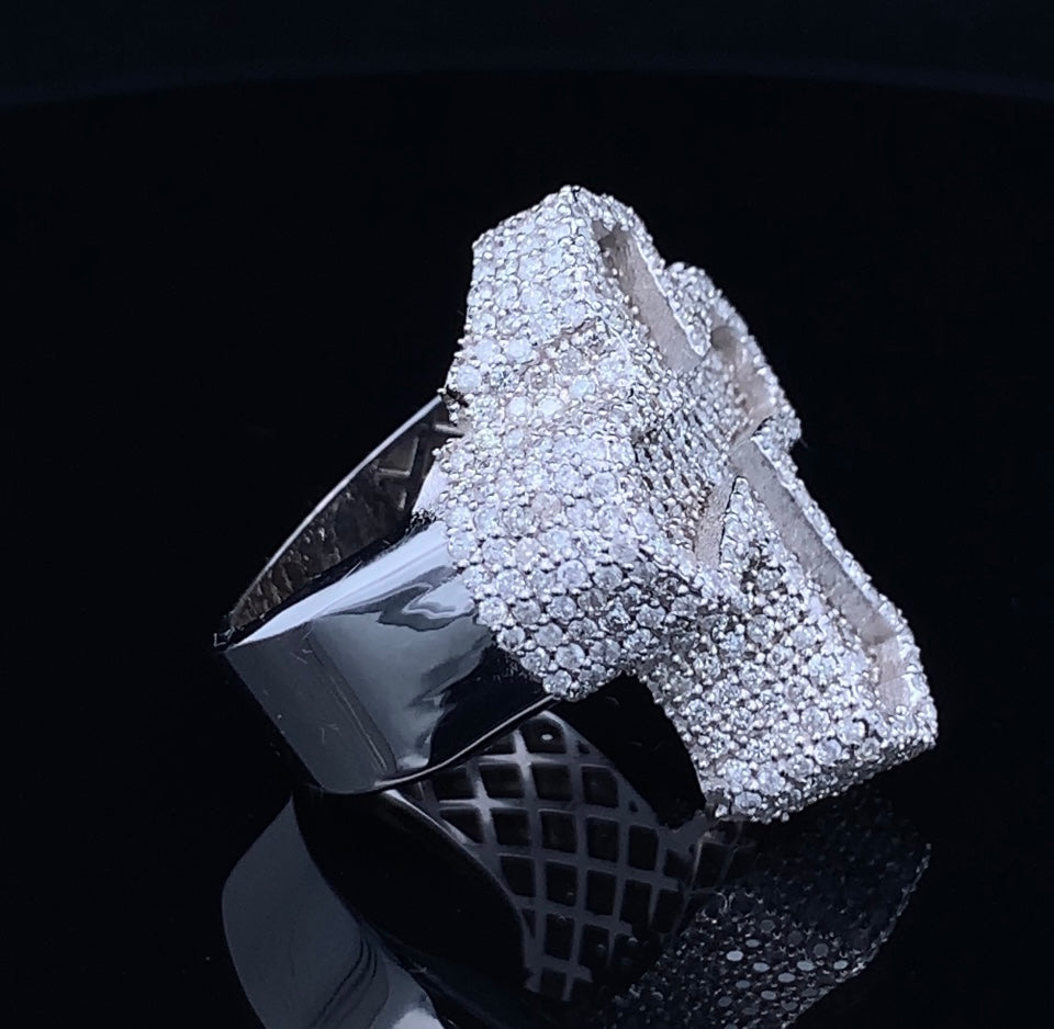 14k White Gold and Diamond Cross Ring