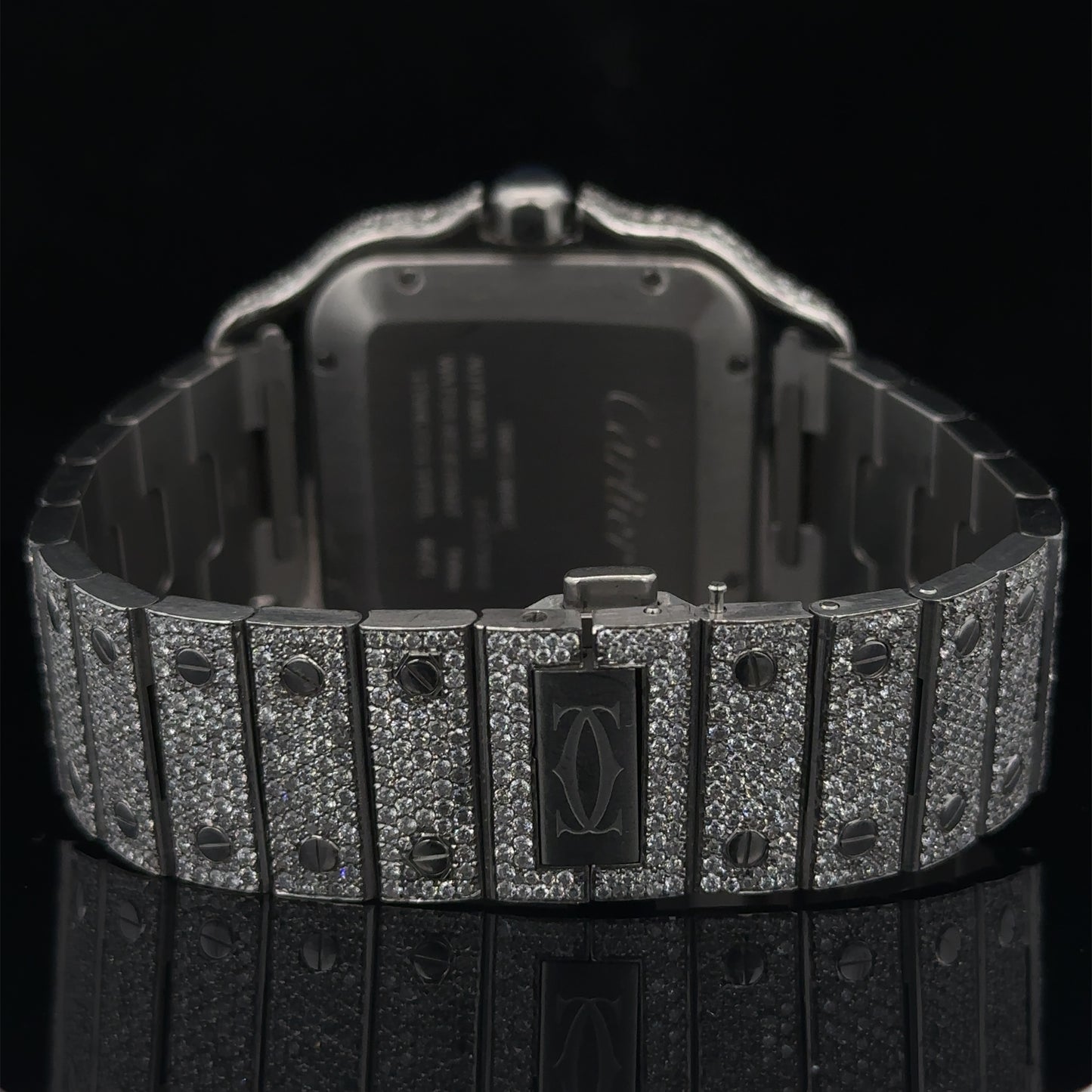 Iced out 40mm Cartier Santos Watch (stainless steel)