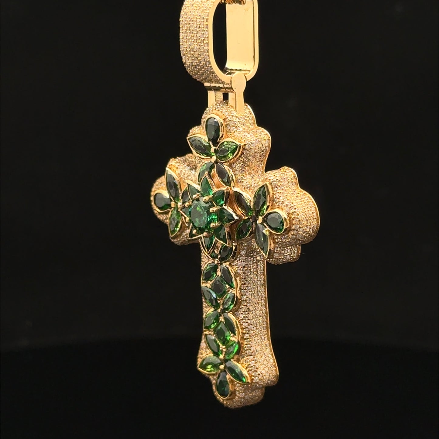 10K Yellow Gold Cross Pendant with Diamonds & Multicolored Stones