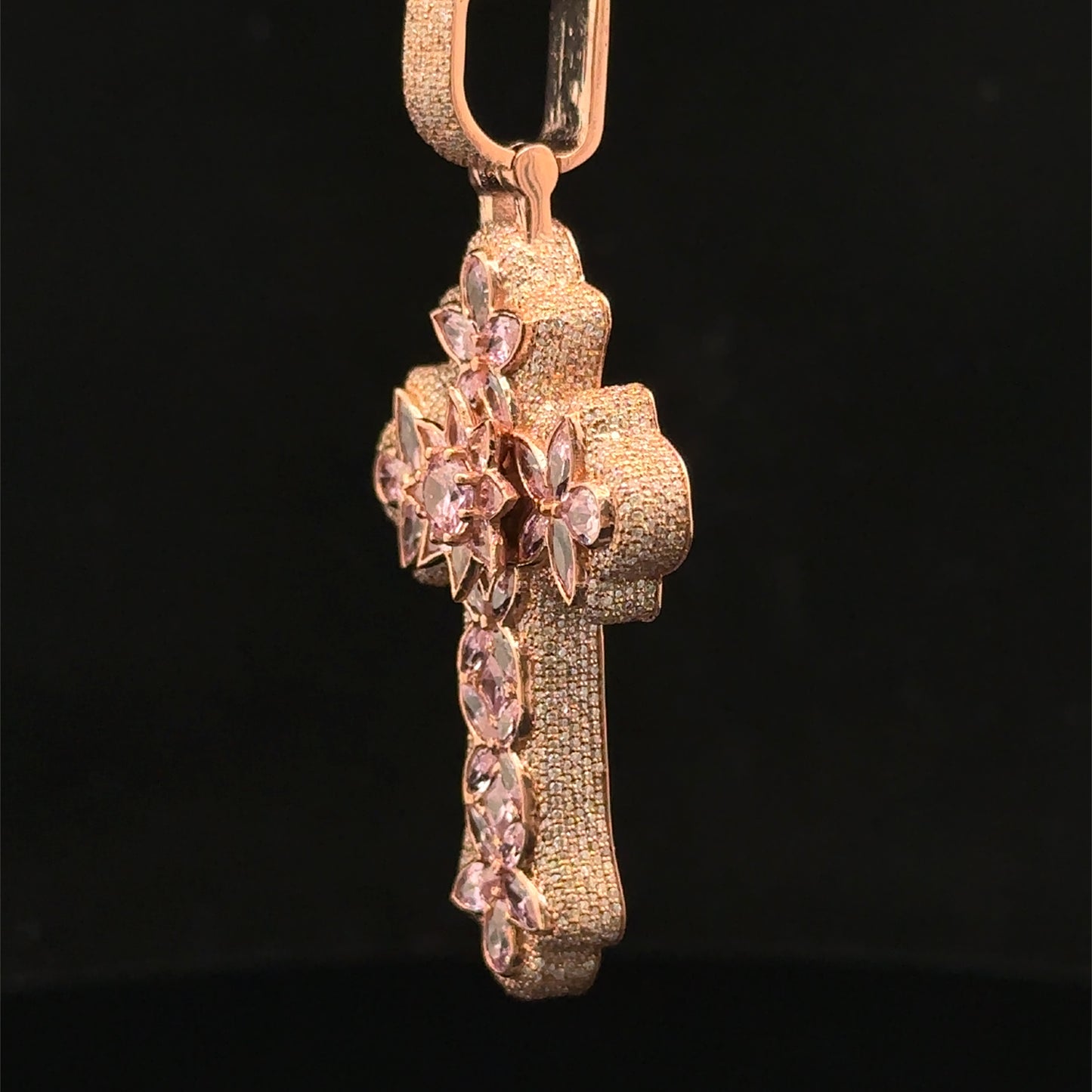 10K Rose Gold Cross Pendant with Diamonds & Multicolored Stones