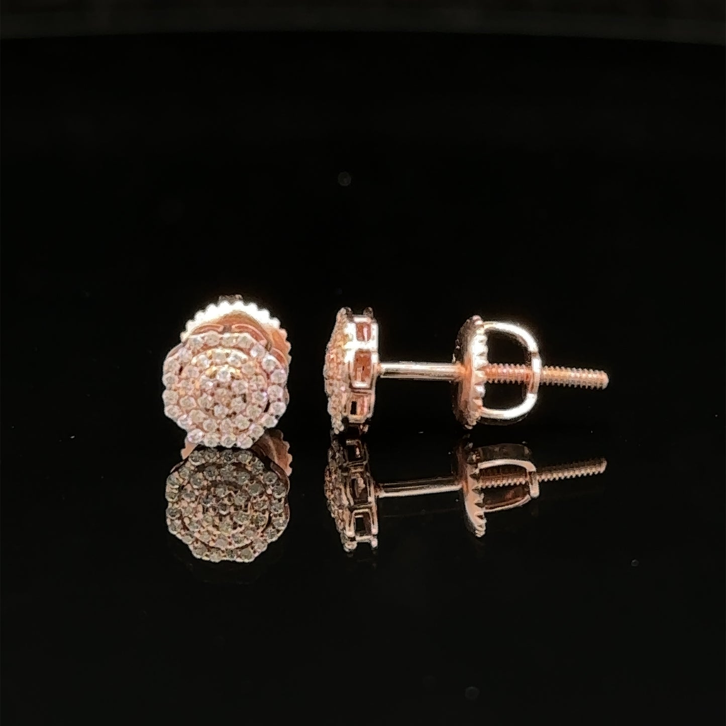 14k rose gold and diamond flower earrings