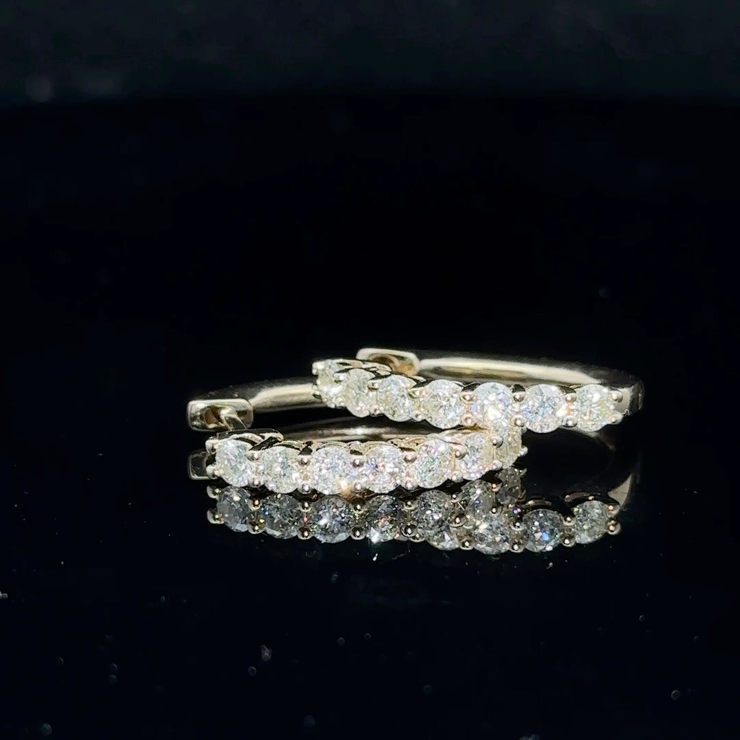 14k Yellow gold and diamond Hoop Earrings