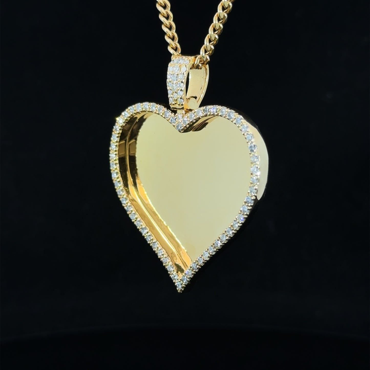 14k yellow gold and diamond Heart Shaped Picture pendant and Chain Set