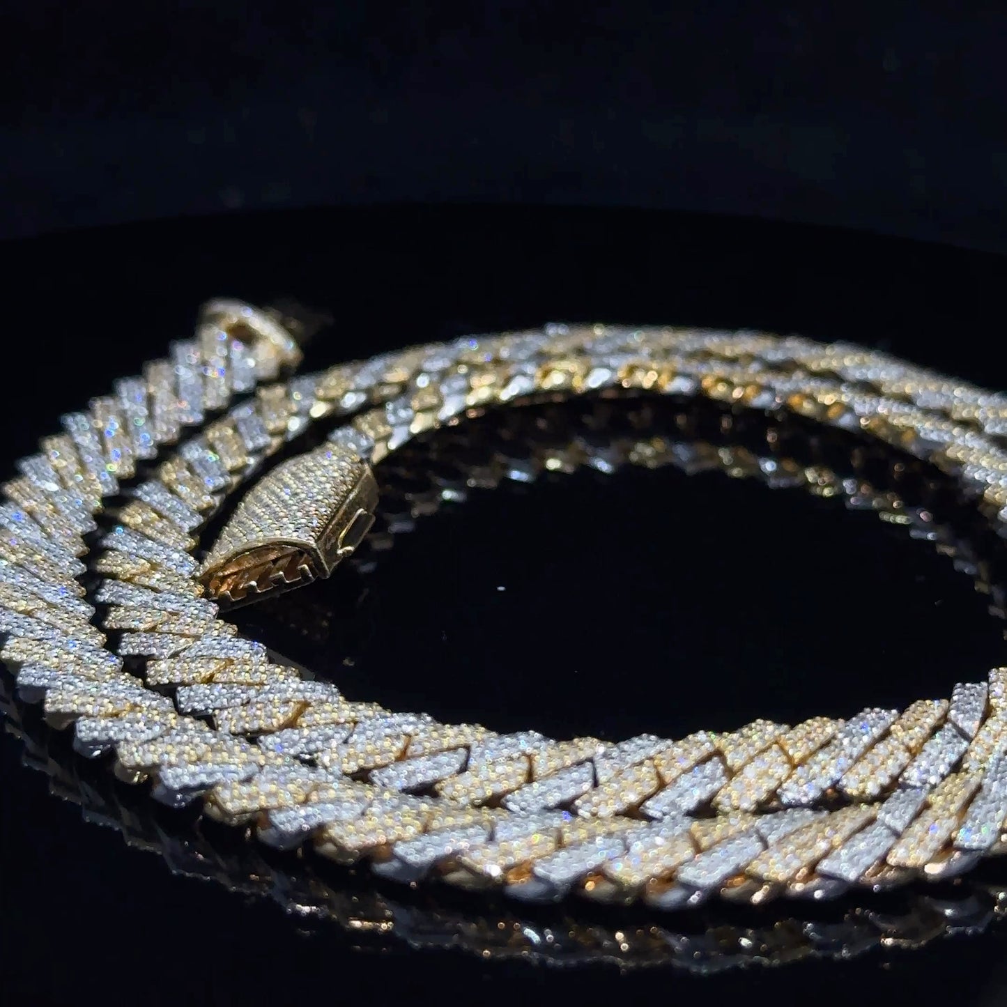 14k Two tone yellow and white gold diamond Miami Cuban Chain