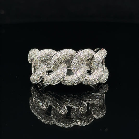 14k white gold and diamond Cuban Link Ring