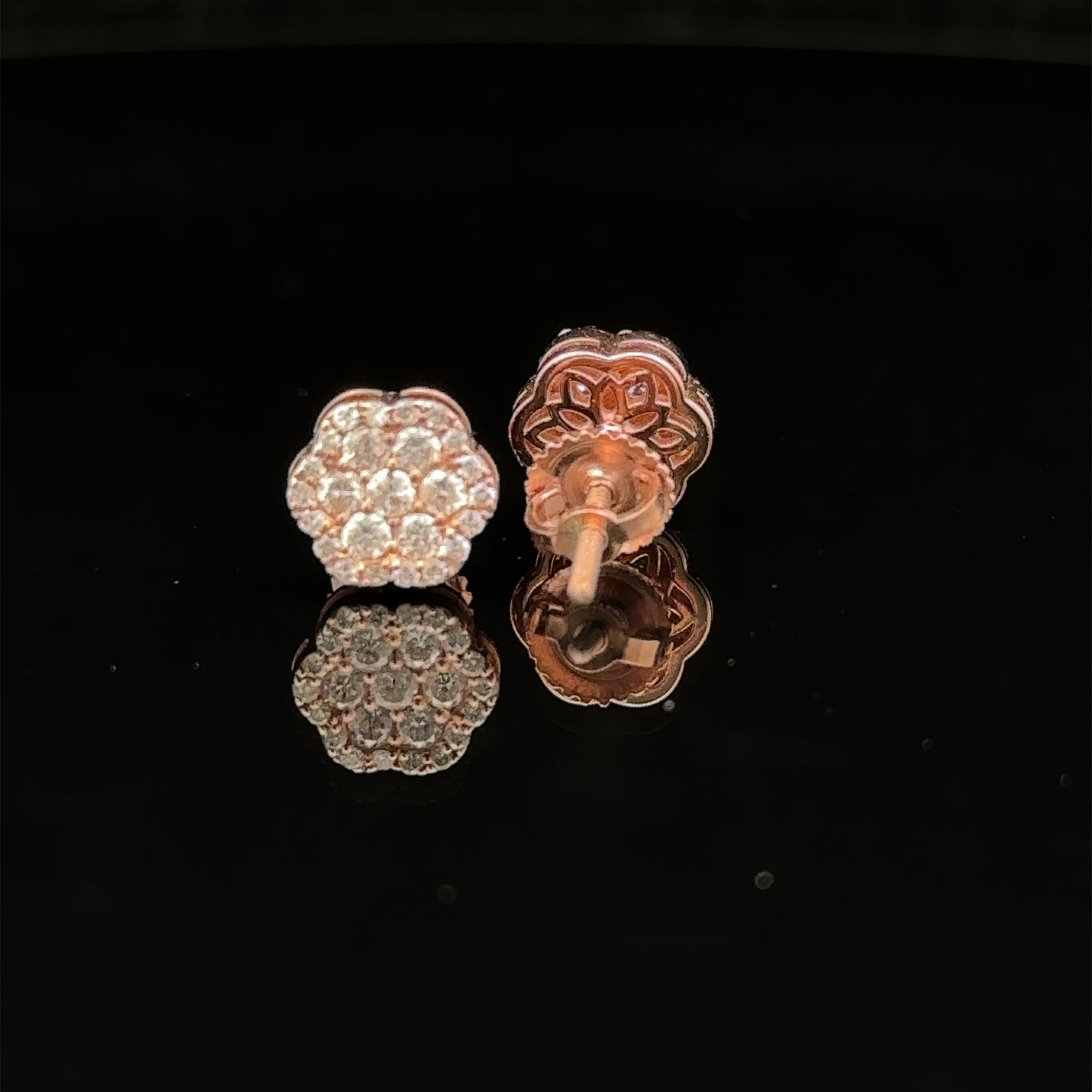 14k rose gold and diamond flower Earrings