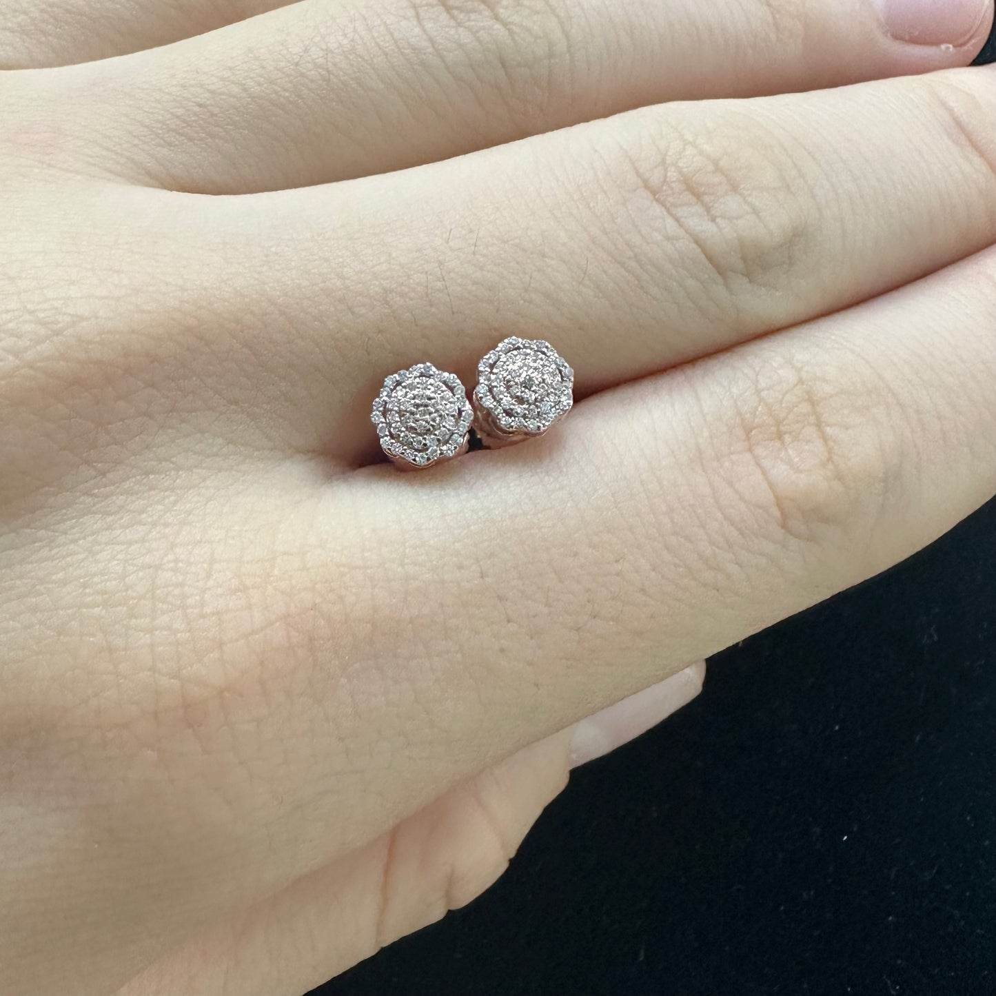 14k rose gold and diamond flower earrings