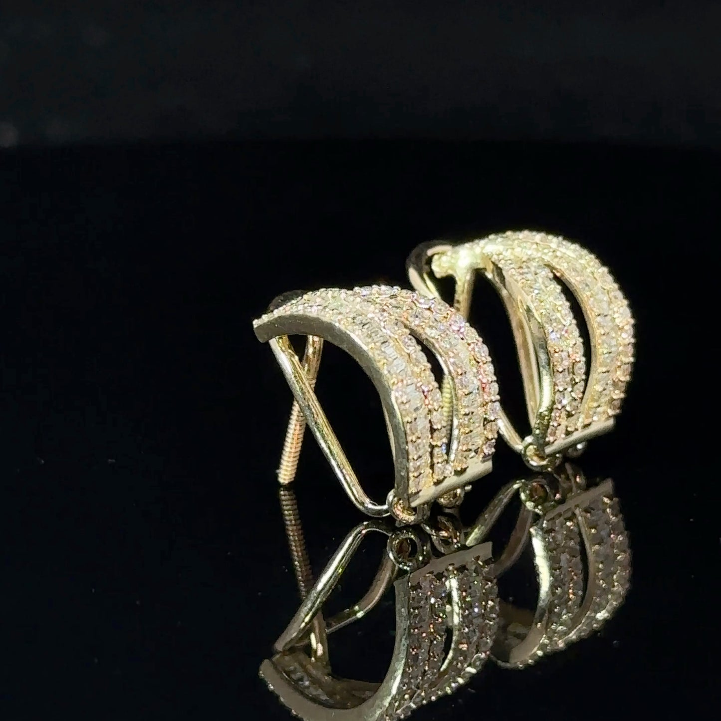 14k Yellow gold and diamond Hoop Earrings