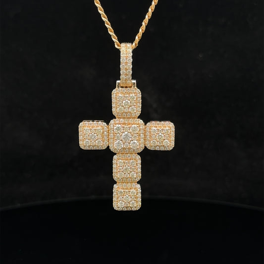 14k yellow gold and diamond Cross pendant and 14k yellow gold cuban link chain