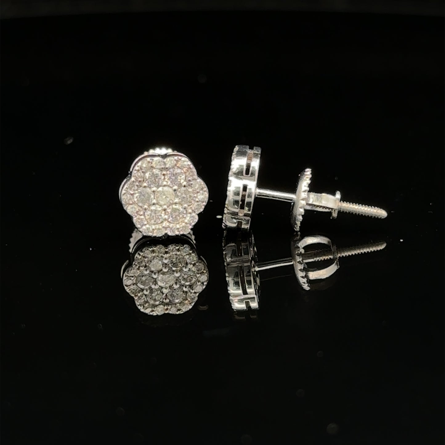 14k white gold and diamond flower Earrings